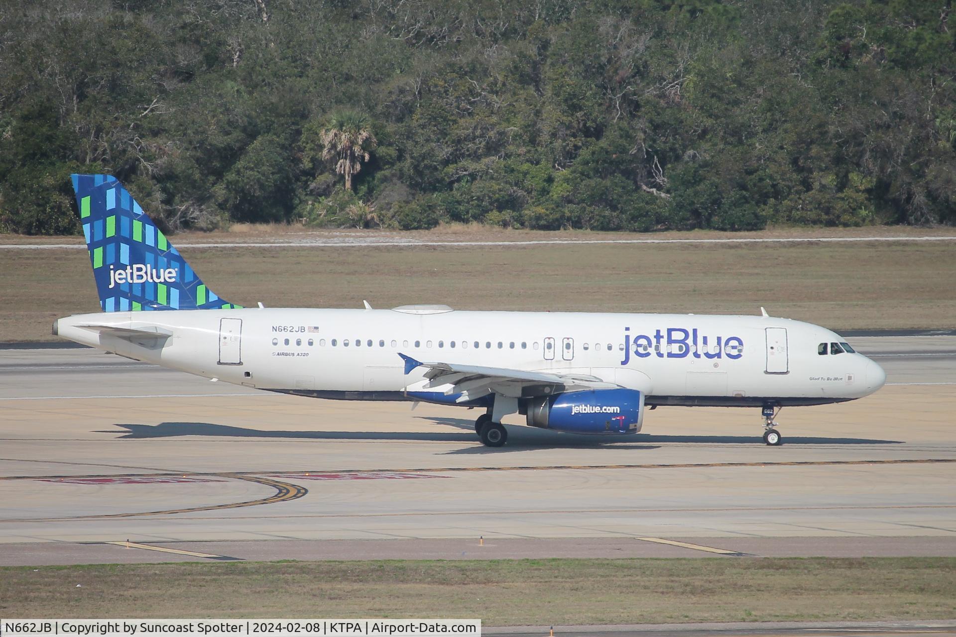 N662JB, 2007 Airbus A320-232 C/N 3263, JetBlue Flight 6533 arrives on Runway 1L at Tampa International Airport following flight from Bradley International Airport
