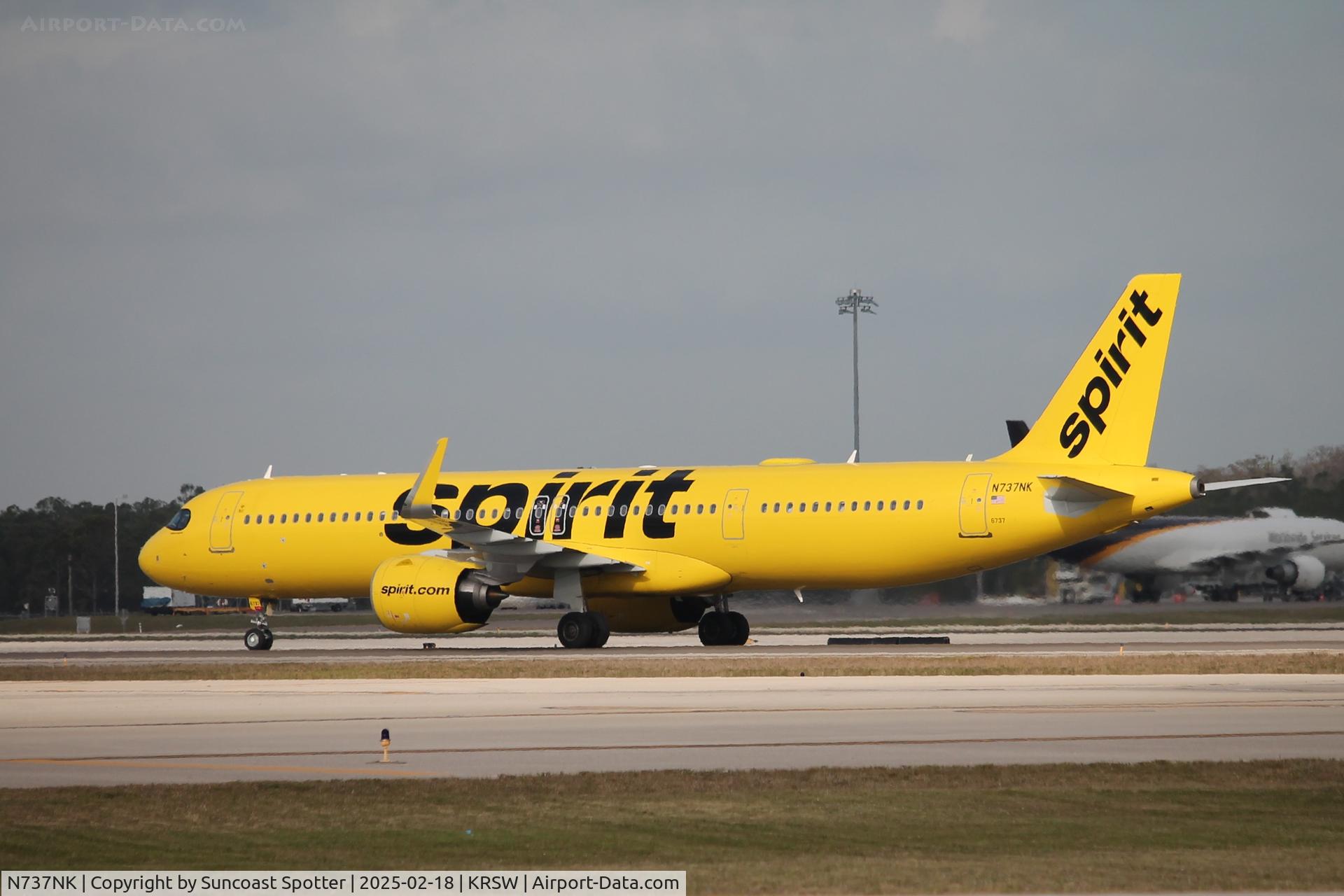 N737NK, 2024 Airbus A321-271NX C/N 12207, Spirit Flight 711 taxis to the gate at Southwest Florida International Airport following flight from Chicago-O’Hare International Airport
