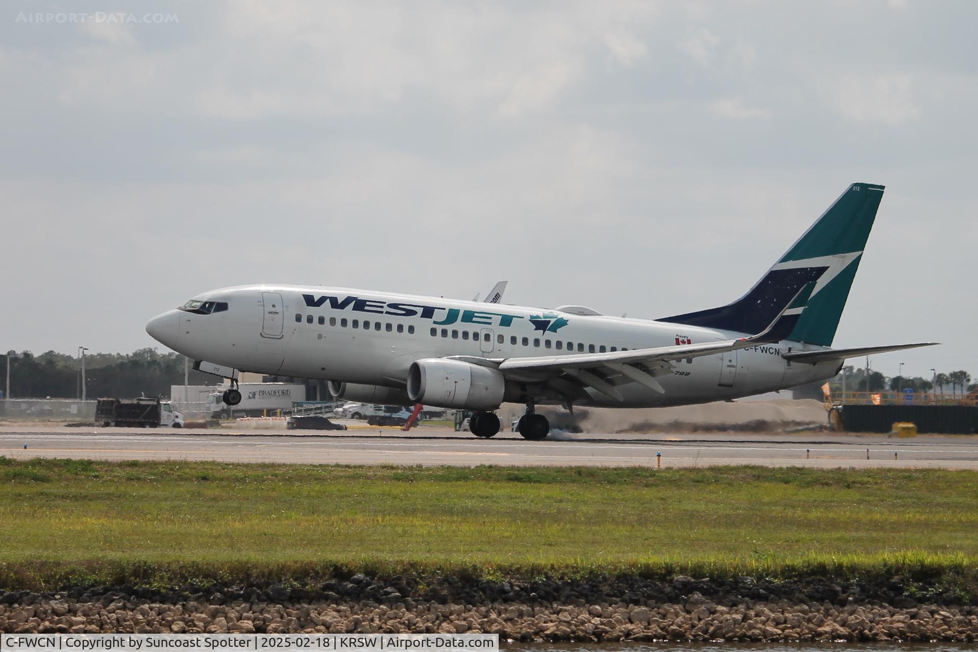 C-FWCN, 2003 Boeing 737-7CT C/N 33698, WestJet Flight 1236 arrives on Runway 6 at Southwest Florida International Airport following flight from Toronto_Pearson International Airport