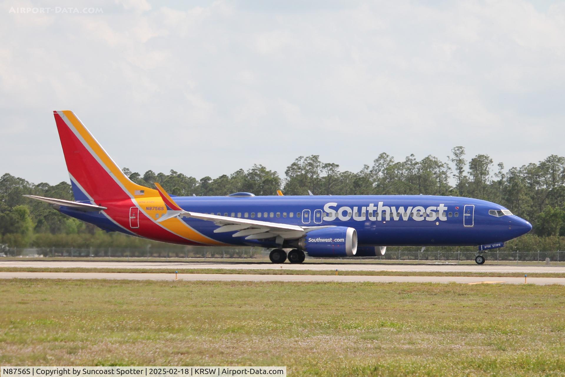 N8756S, 2022 Boeing 737 Max 8 C/N 67209, Southwest Flight 2034 departs Runway 24 at Southwest Florida International Airport enroute to Baltimore-Washington International Airport