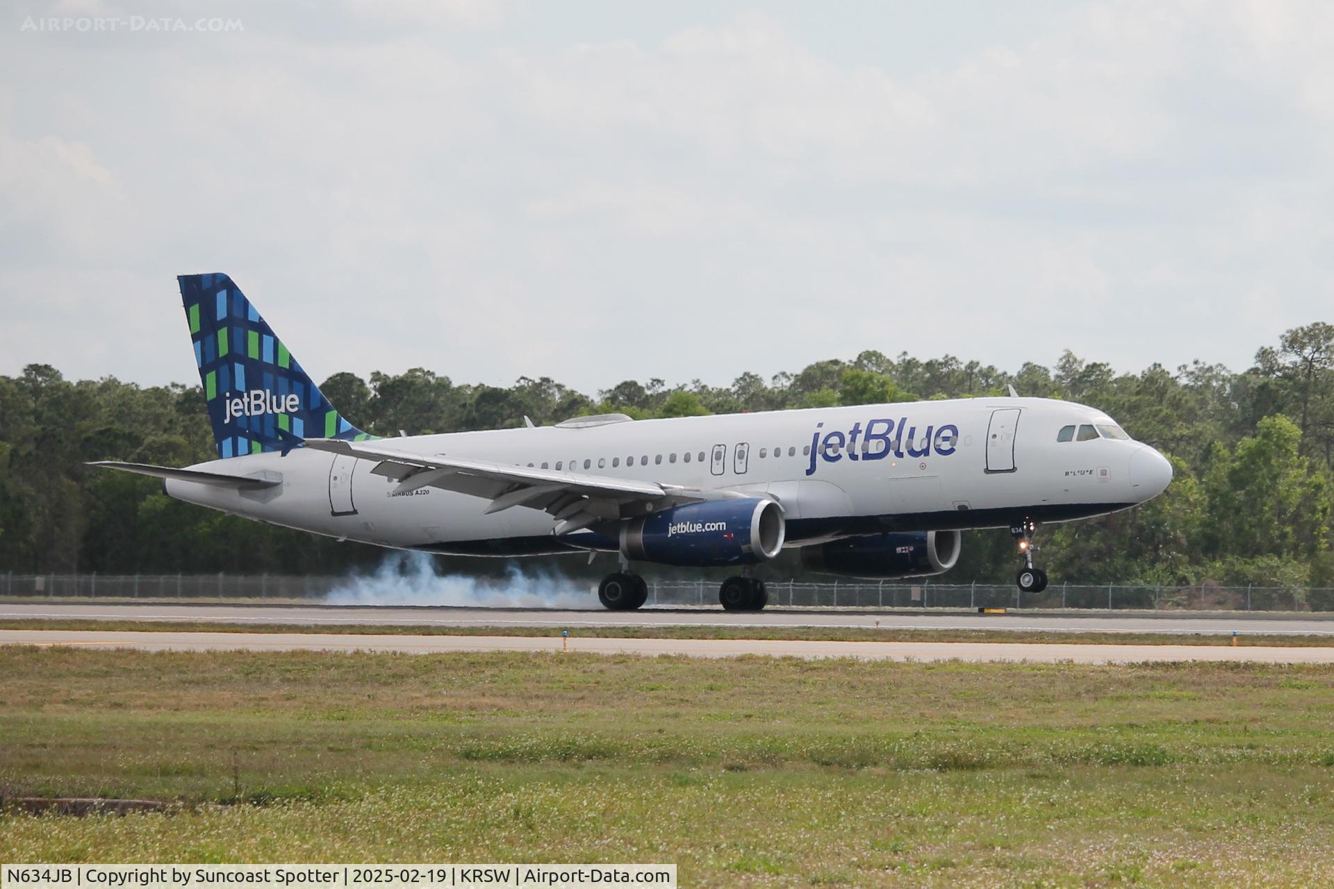 N634JB, 2006 Airbus A320-232 C/N 2710, JetBlue Flight 1529 arrives on Runway 24 at Southwest Florida International Airport following flight from John F Kennedy International Airport