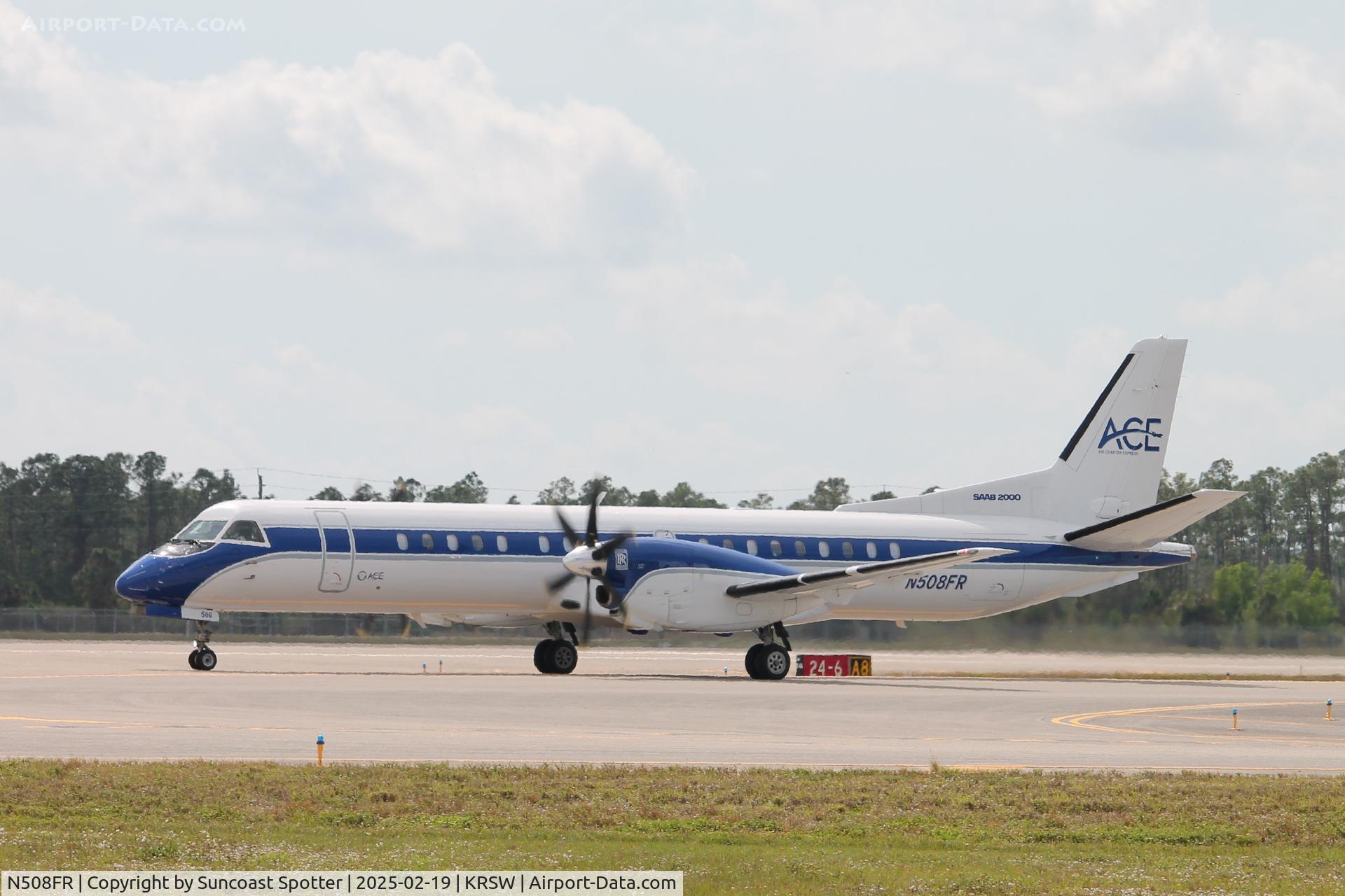 N508FR, 1994 Saab 2000 C/N 2000-008, Air Charter Express Flight 469 taxis at Southwest Florida International Airport prior to flight to Bill and Hillary Clinton National Airport