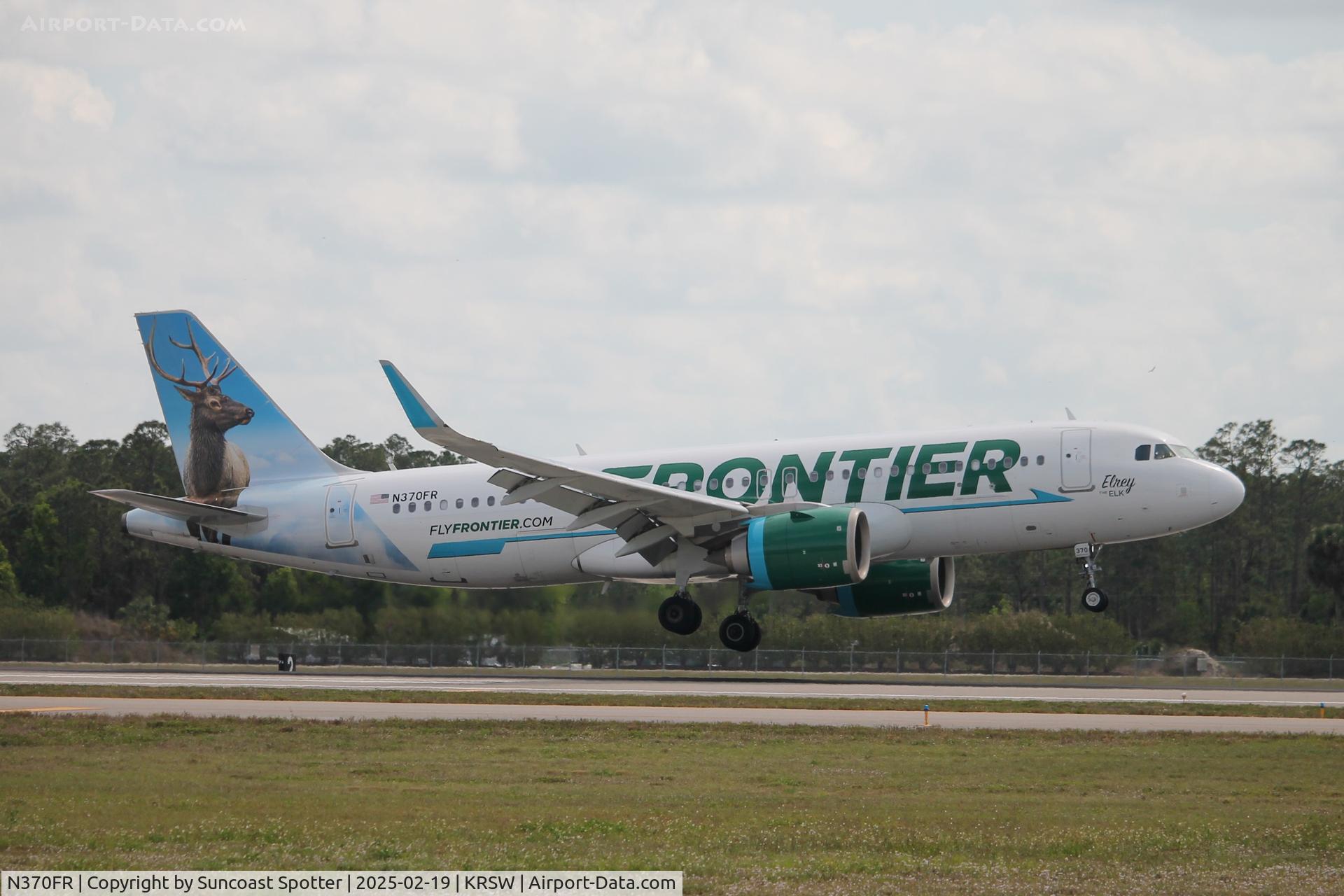 N370FR, 2020 Airbus A320-251N C/N 10038, Frontier Flight 3796 arrives on Runway 24 at Southwest Florida International Airport following flight from Cleveland-Hopkins International Airport