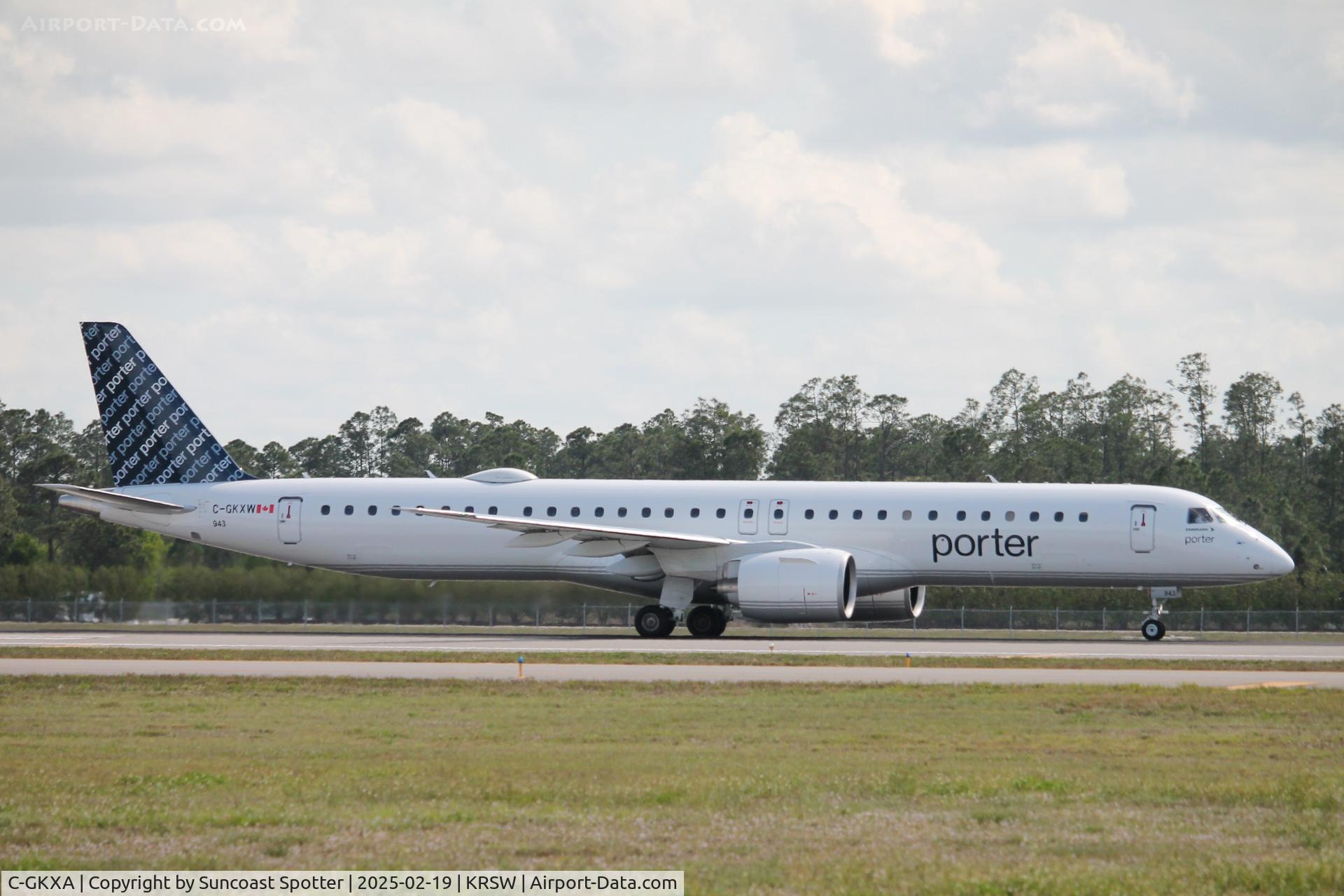 C-GKXA, 2024 Embraer E195-E2 C/N 19020122, Porter Flight 570 departs Runway 24 at Southwest Florida International Airport enroute to Montreal International Airport
