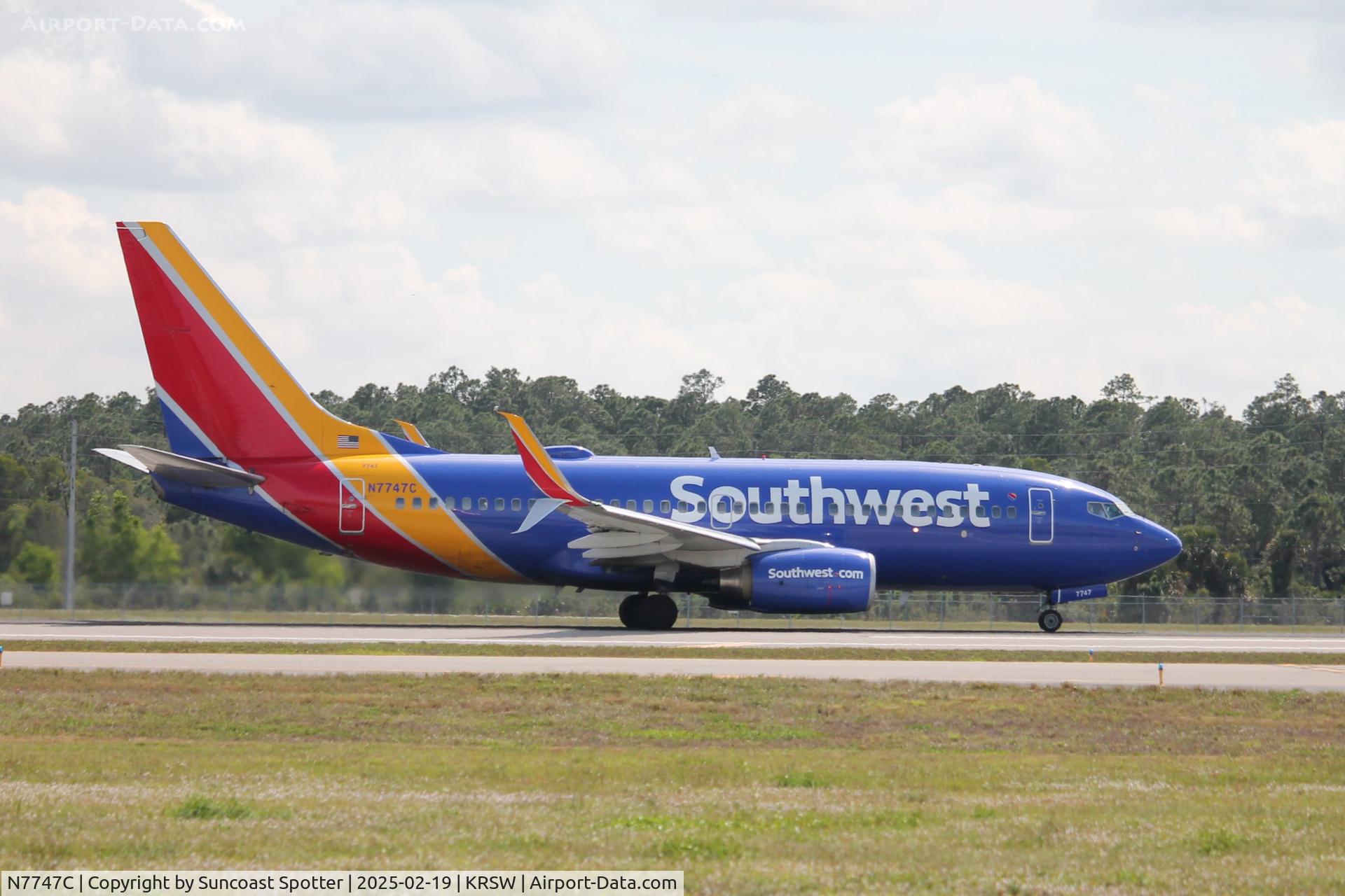 N7747C, 2007 Boeing 737-7BD C/N 36091, Southwest Flight 2459 departs Runway 24 at Southwest Florida International Airport enroute to St Louis-Lambert International Airport