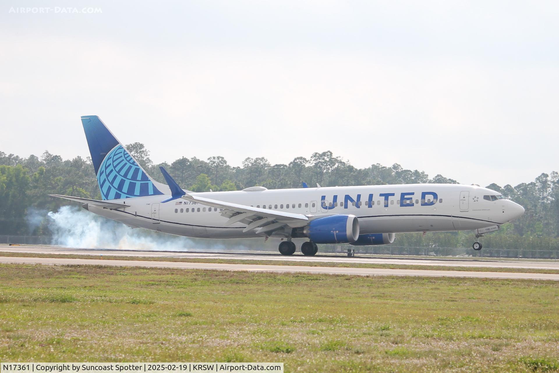 N17361, 2024 Boeing 737 MAX 8 C/N 67632, United Flight 742 arrives on Runway 24 at Southwest Florida International Airport following flight from Cleveland-Hopkins International Airport