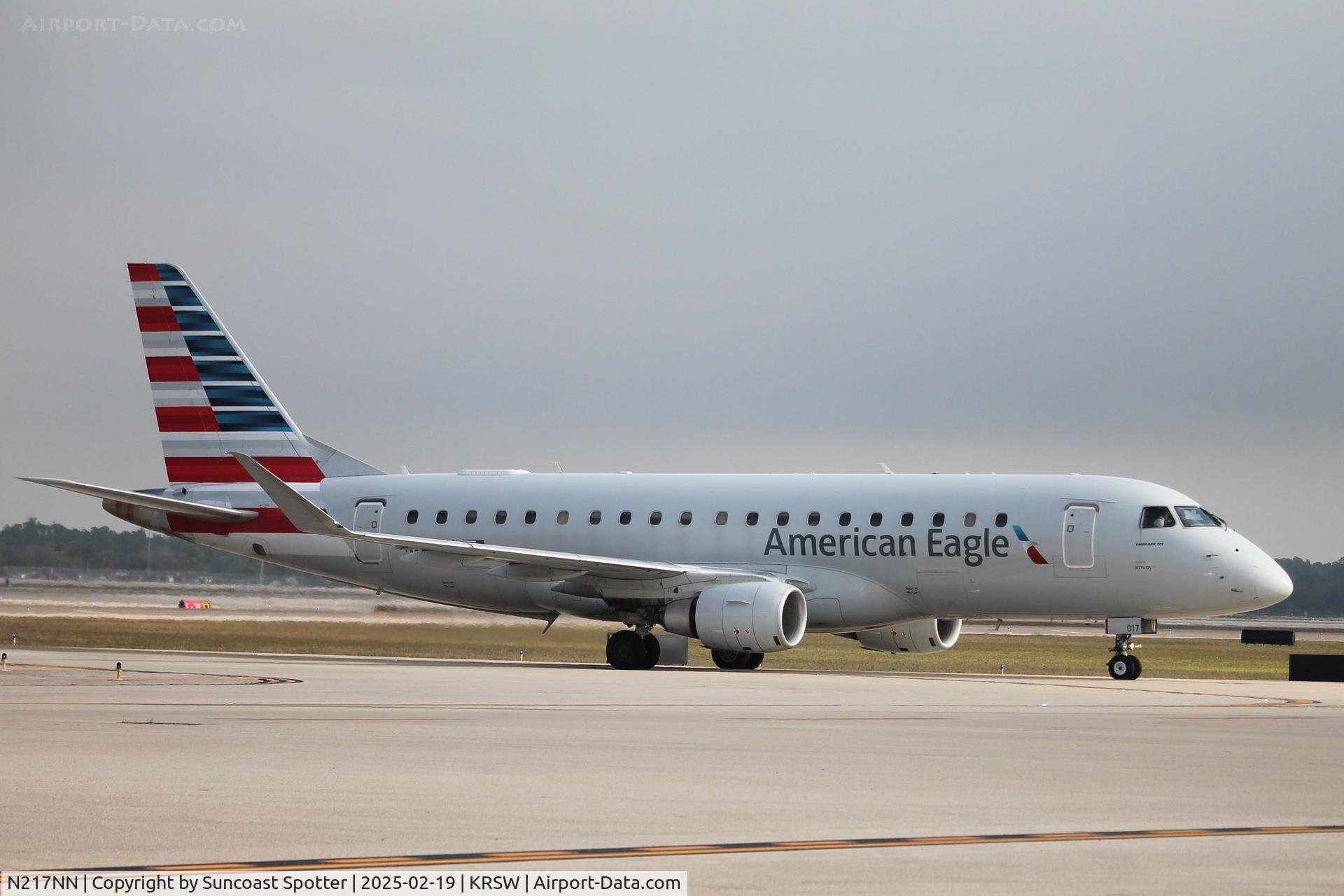N217NN, 2015 Embraer 175LR (ERJ-170-200LR) C/N 17000515, American Flight 3640 taxis to gate at Southwest Florida International Airport following a weather diversion of flight from Piedmont Triad International Airport to Miami International Airport