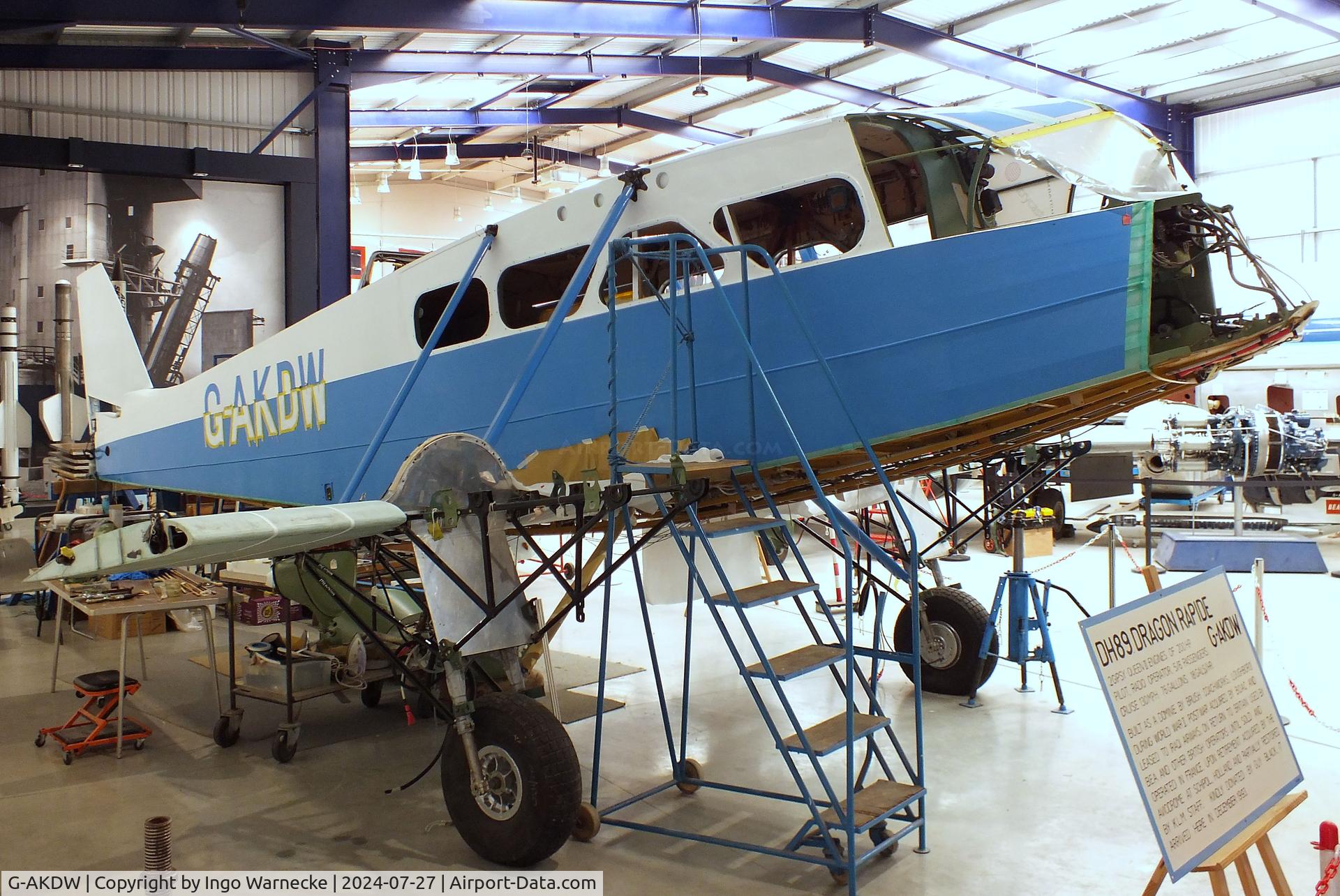 G-AKDW, 1945 De Havilland DH-89A Dominie/Dragon Rapide C/N 6897, De Havilland D.H.89 Dragon Rapide (fuselage/inner lower wing only) being restored at the De Havilland Aircraft Museum, London Colney