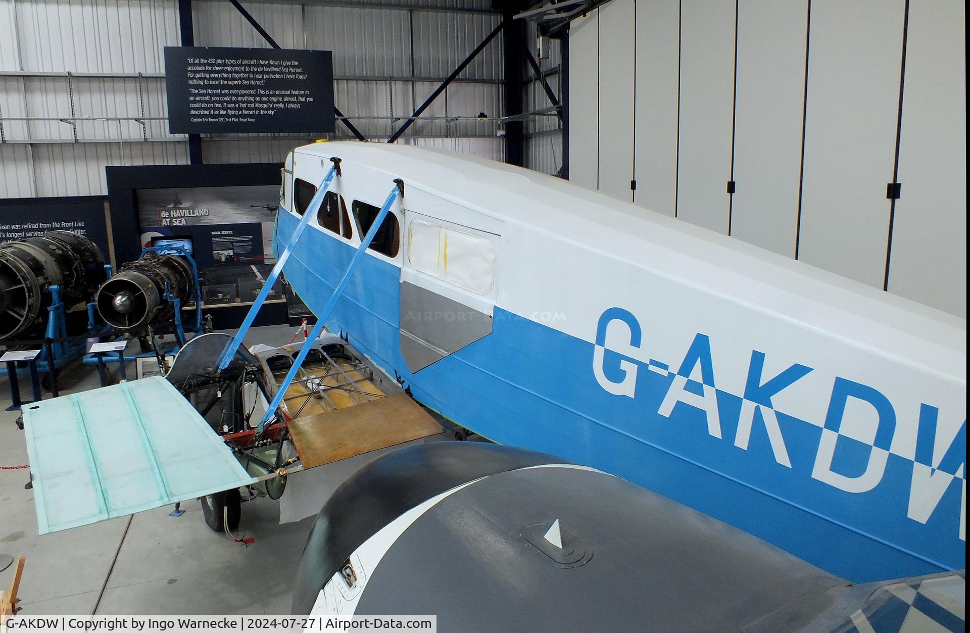 G-AKDW, 1945 De Havilland DH-89A Dominie/Dragon Rapide C/N 6897, De Havilland D.H.89 Dragon Rapide (fuselage/inner lower wing only) being restored at the De Havilland Aircraft Museum, London Colney