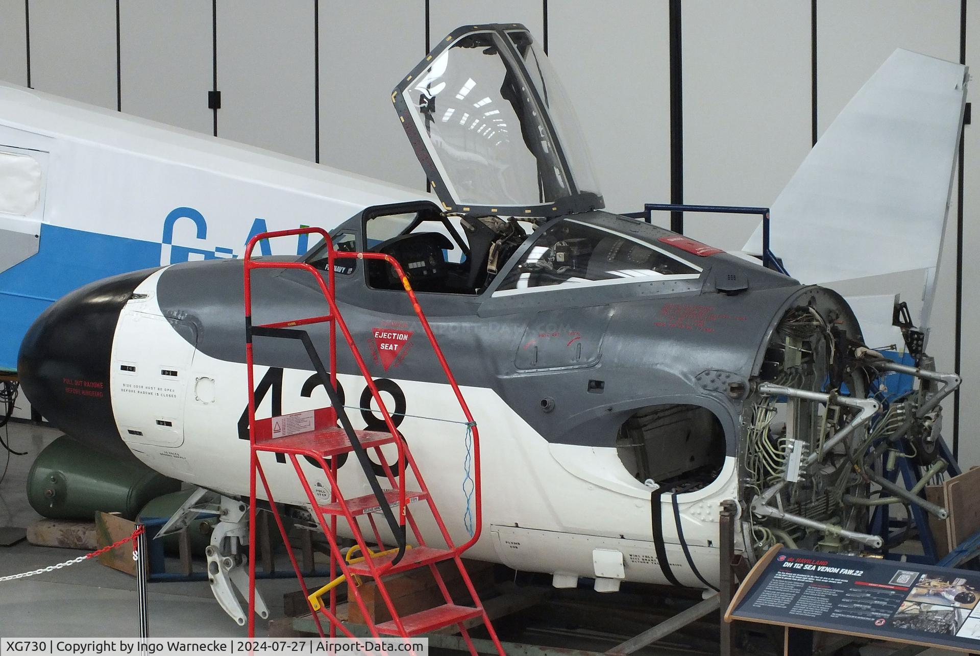 XG730, 1957 De Havilland DH-112 Sea Venom FAW.22 C/N 121131, De Havilland D.H.112 Sea Venom (front fuselage only) being restored at the De Havilland Aircraft Museum, London Colney