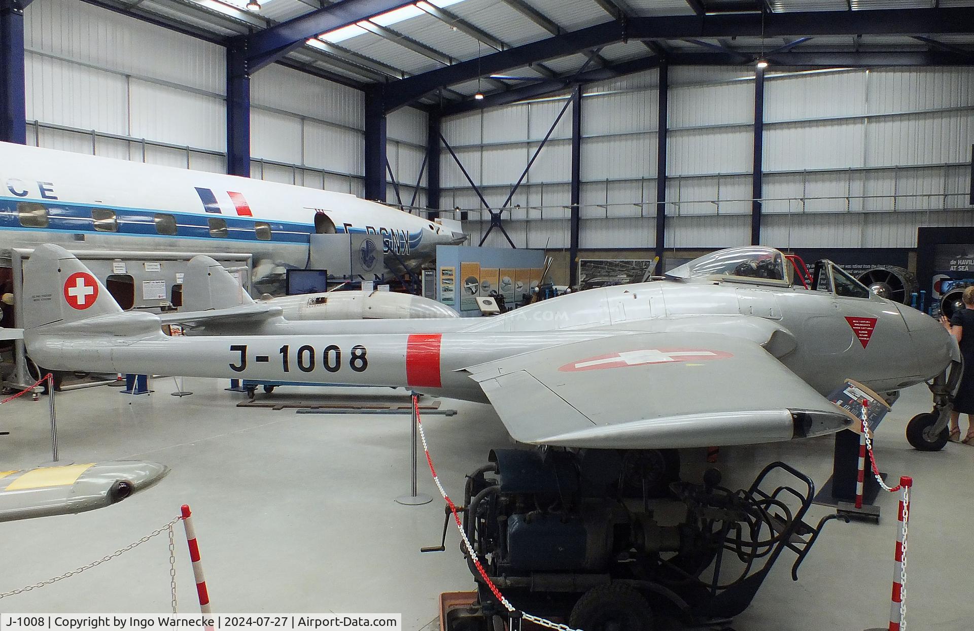 J-1008, De Havilland (FFA) DH-100 Vampire FB6 C/N 148, De Havilland D.H.100 Vampire FB6 at the De Havilland Aircraft Museum, London Colney