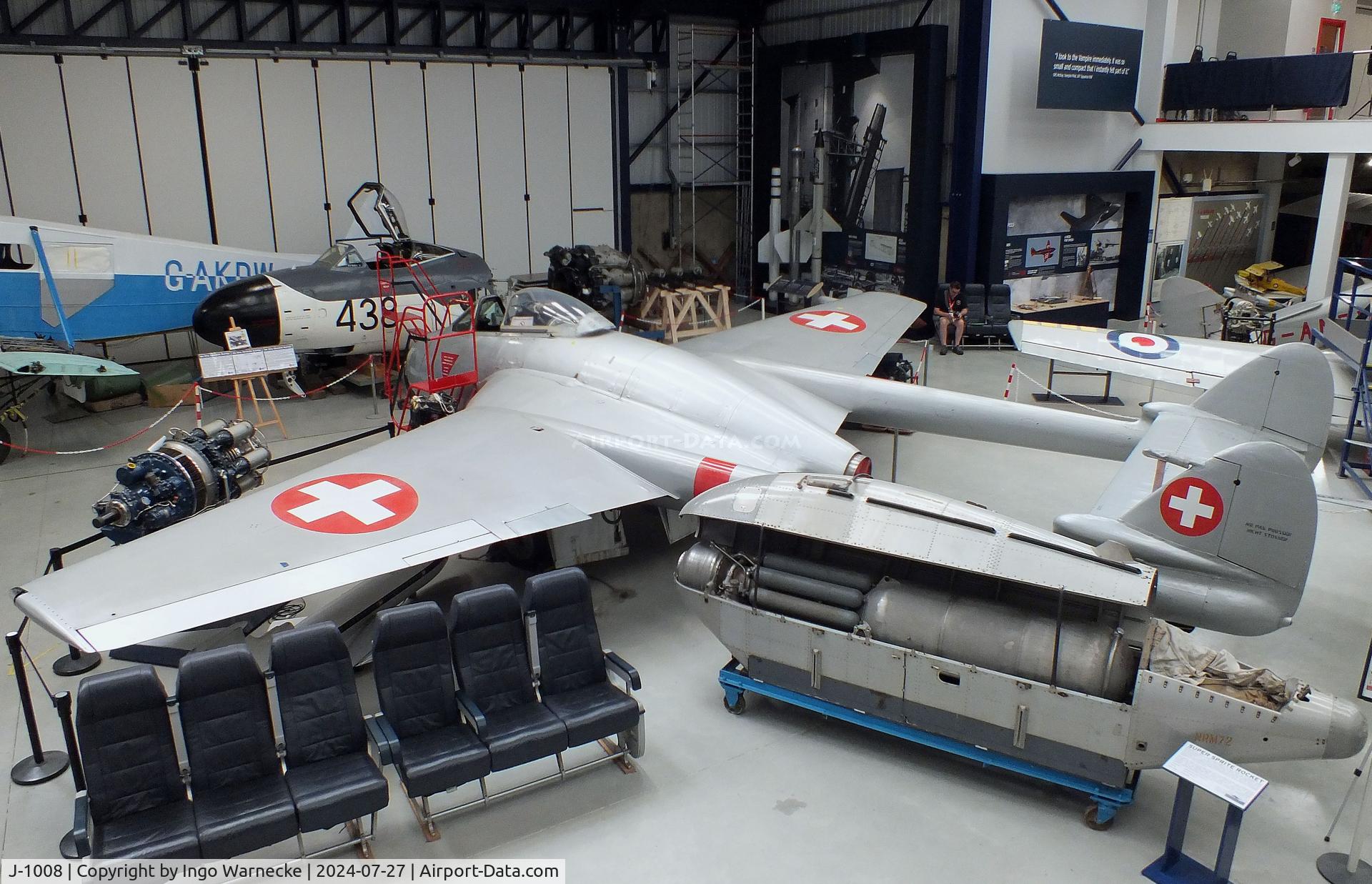 J-1008, De Havilland (FFA) DH-100 Vampire FB6 C/N 148, De Havilland D.H.100 Vampire FB6 at the De Havilland Aircraft Museum, London Colney
