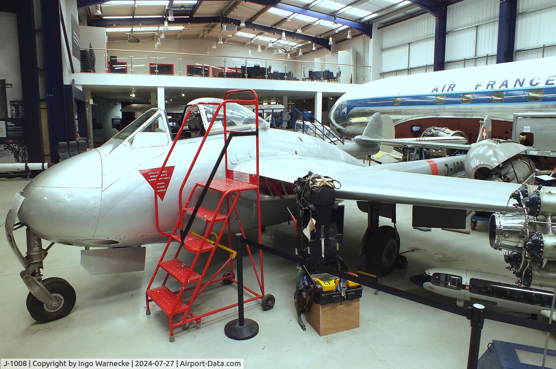J-1008, De Havilland (FFA) DH-100 Vampire FB6 C/N 148, De Havilland D.H.100 Vampire FB6 at the De Havilland Aircraft Museum, London Colney