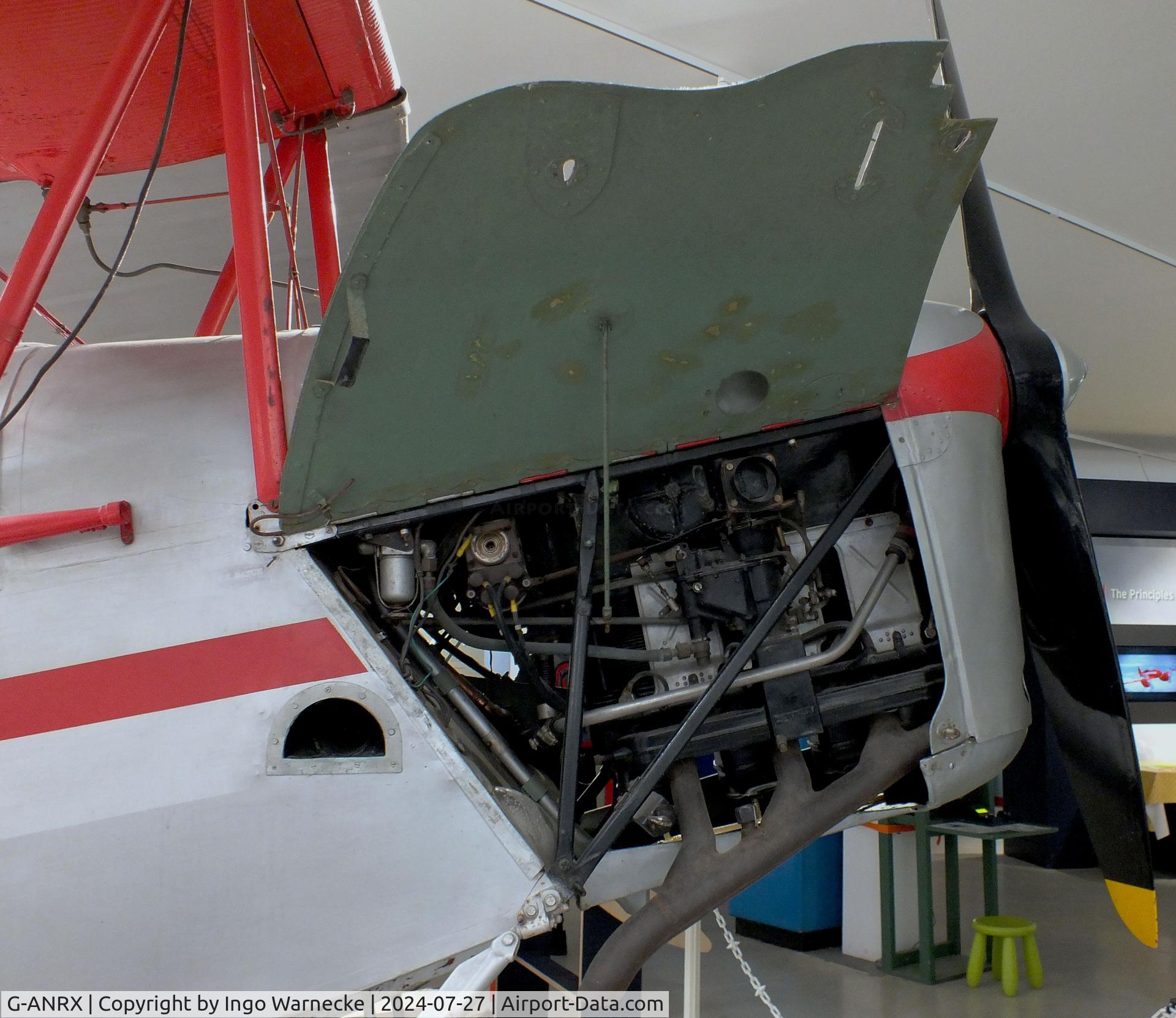 G-ANRX, De Havilland DH-82A Tiger Moth II C/N 3863, De Havilland D.H.82A Tiger Moth (converted to single seat crop-duster) at the De Havilland Aircraft Museum, London Colney