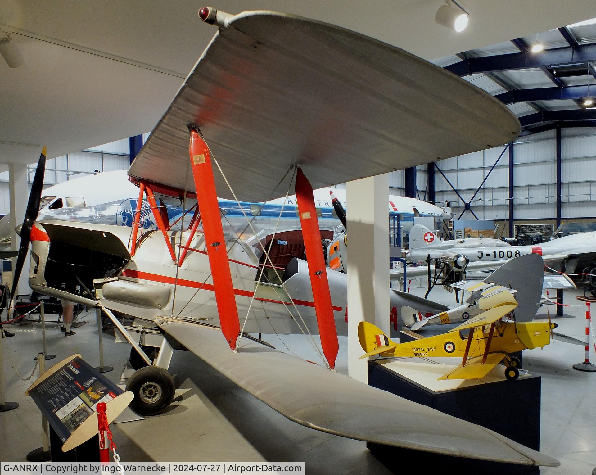 G-ANRX, De Havilland DH-82A Tiger Moth II C/N 3863, De Havilland D.H.82A Tiger Moth (converted to single seat crop-duster) at the De Havilland Aircraft Museum, London Colney