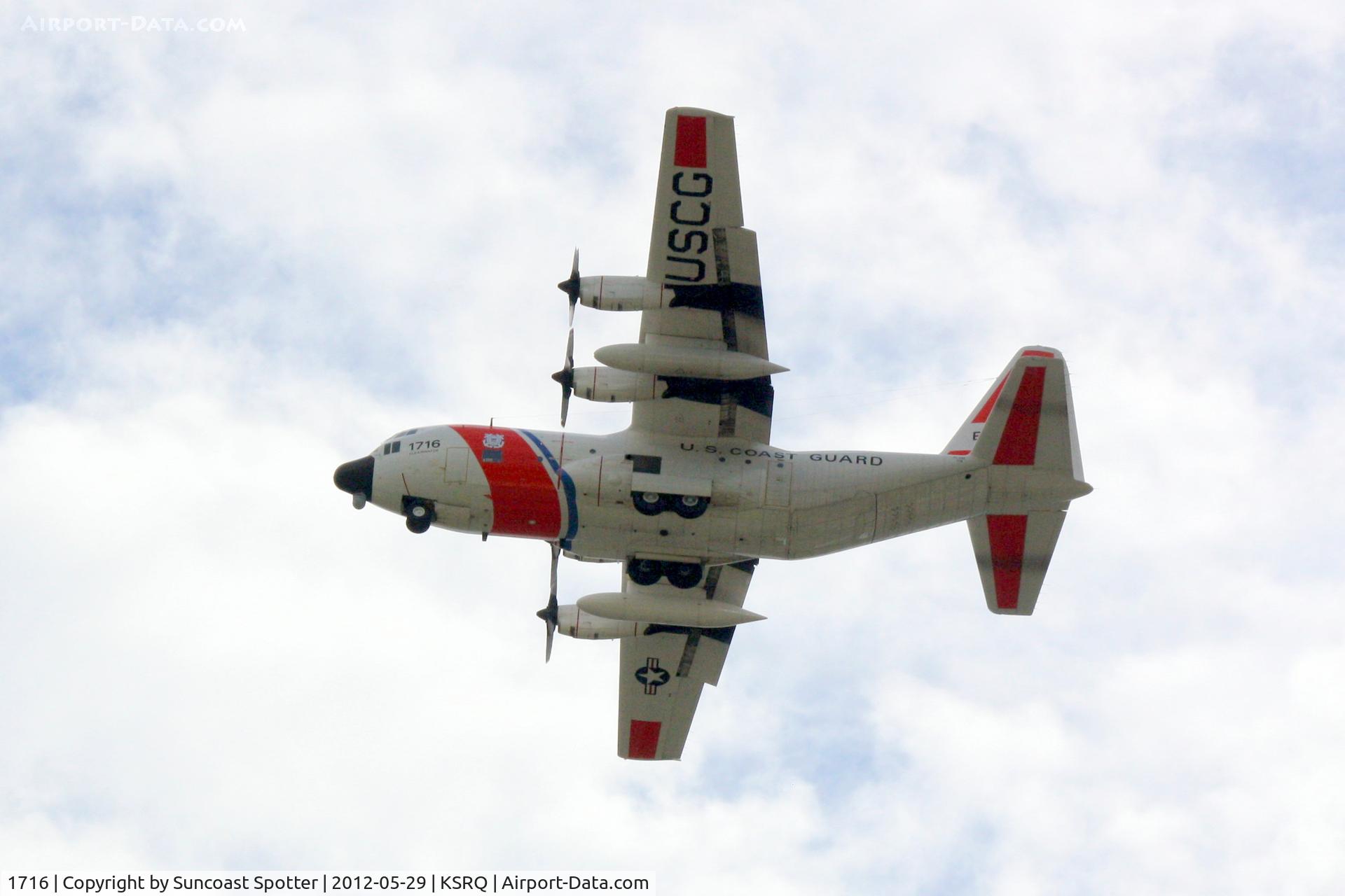 1716, 1985 Lockheed HC-130H Hercules C/N 382-5023, USCG HC-130 flies over SRQ