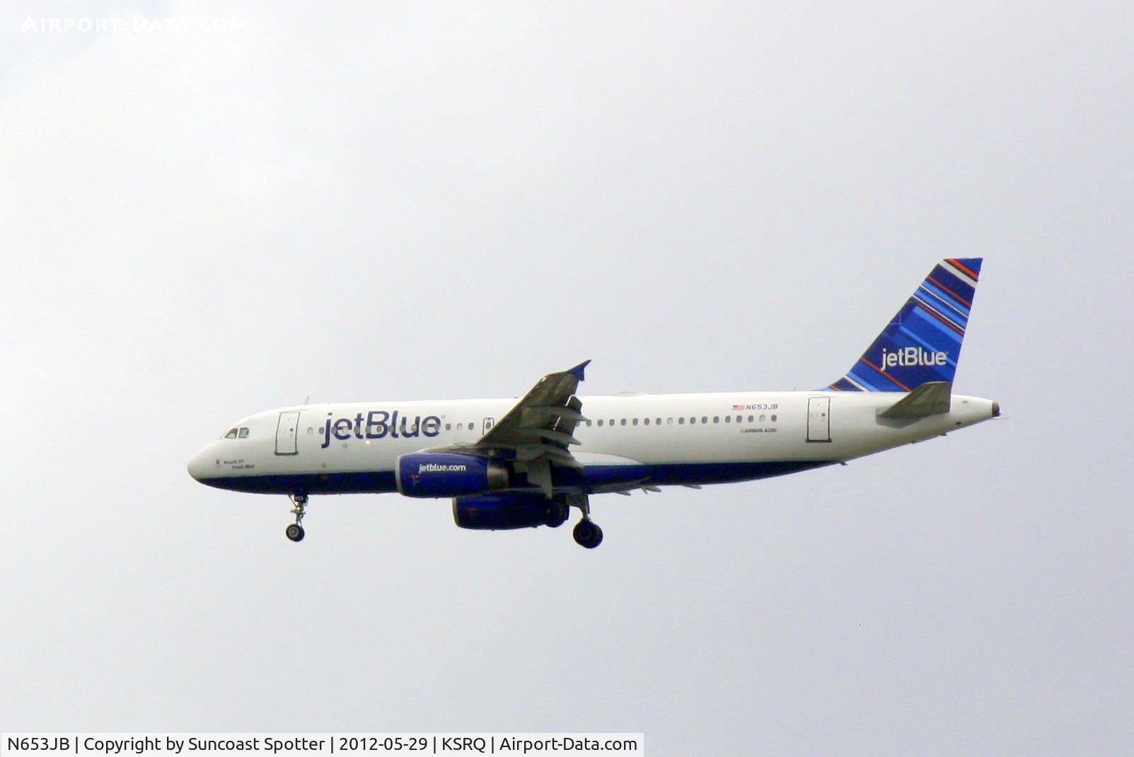 N653JB, 2007 Airbus A320-232 C/N 3039, JetBlue on approach to SRQ