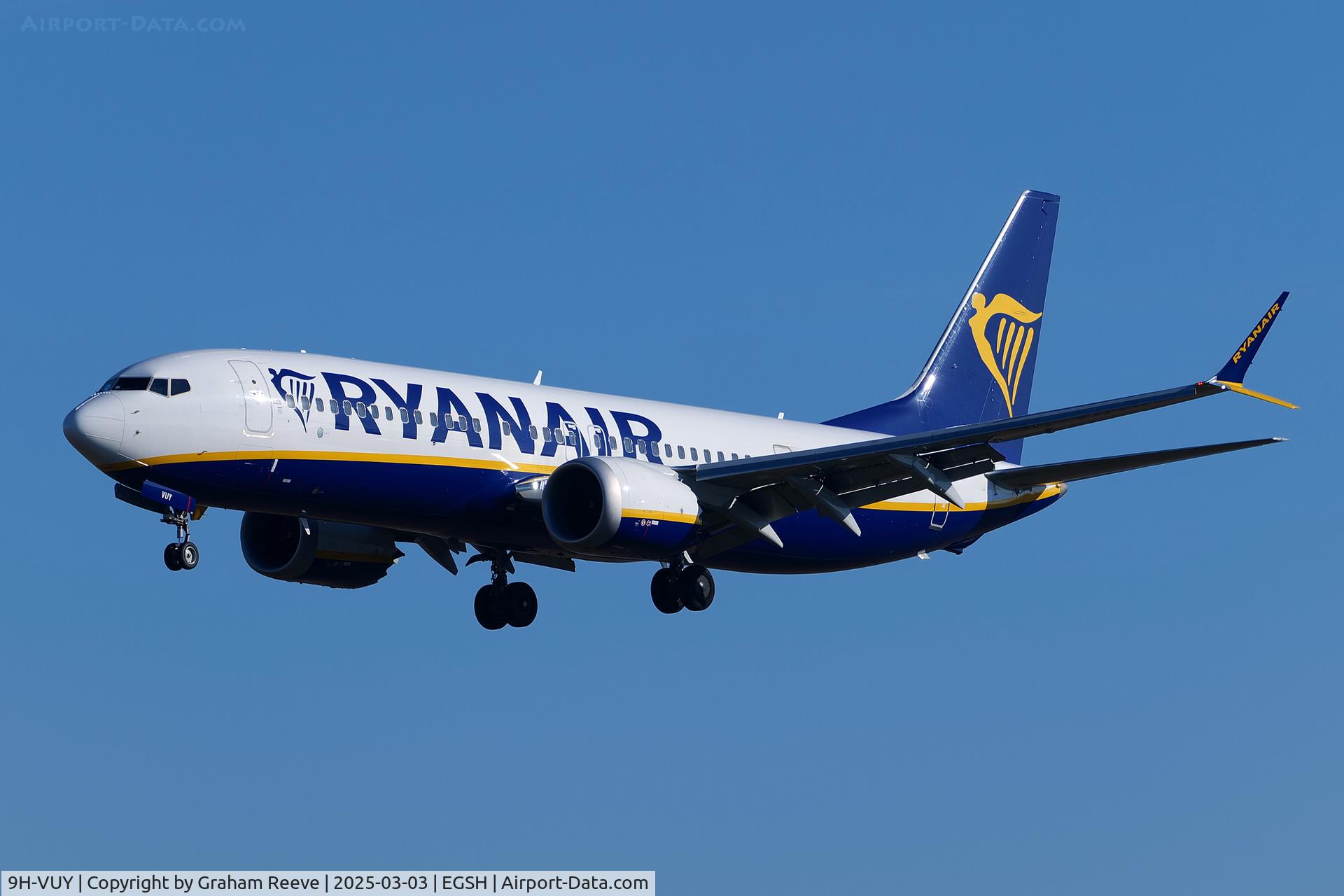 9H-VUY, 2022 Boeing 737-8-200 MAX C/N 65896, Landing at Norwich.