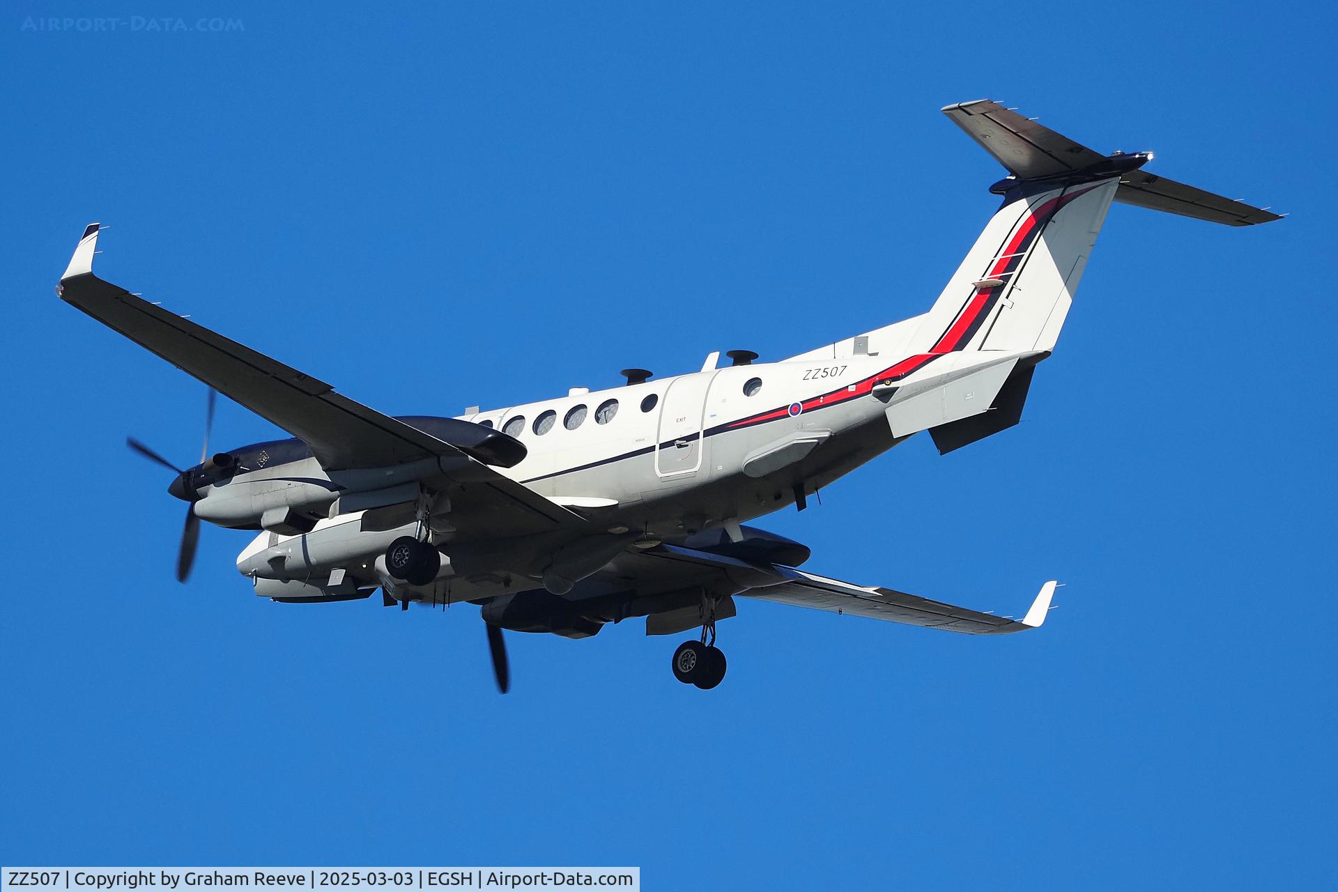 ZZ507, 2013 Hawker Beechcraft Shadow R1 (350CER) C/N FM-55, Departing from Norwich.