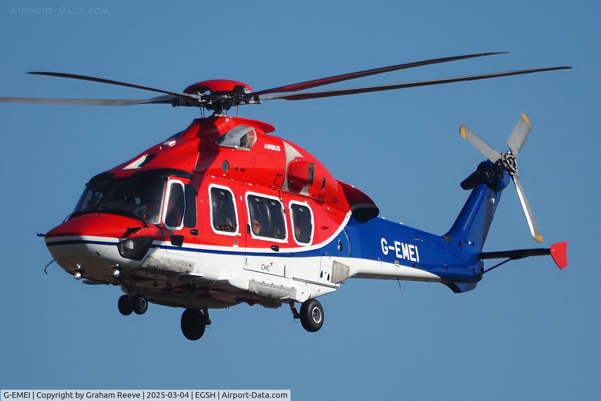 G-EMEI, 2020 Airbus Helicopters EC 175B C/N 5038, On approach to Norwich.