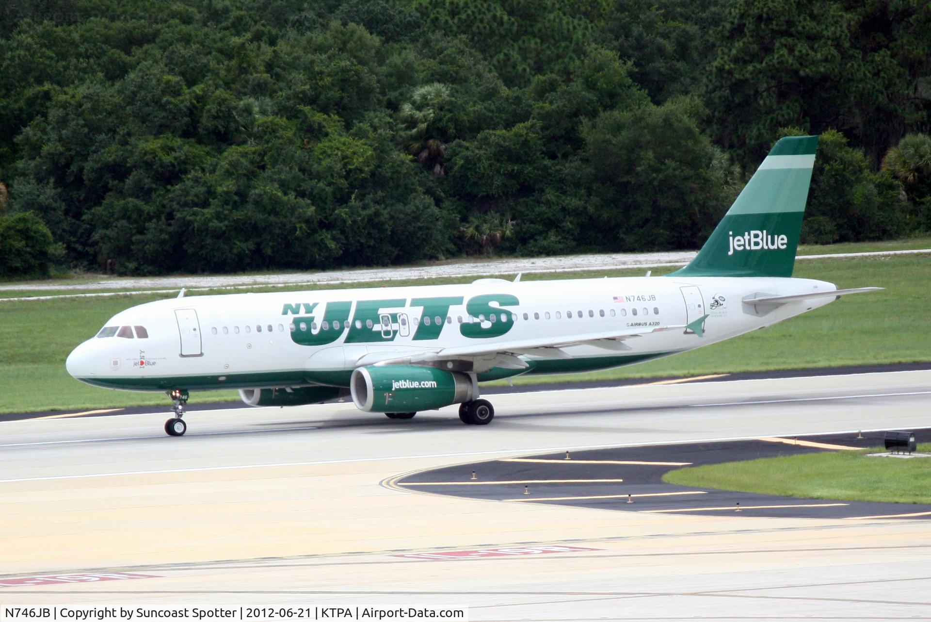 N746JB, 2008 Airbus A320-232 C/N 3622, JetBlue Flight 60 departs Runway 19R at Tampa International Airport enroute to John F Kennedy International Airport