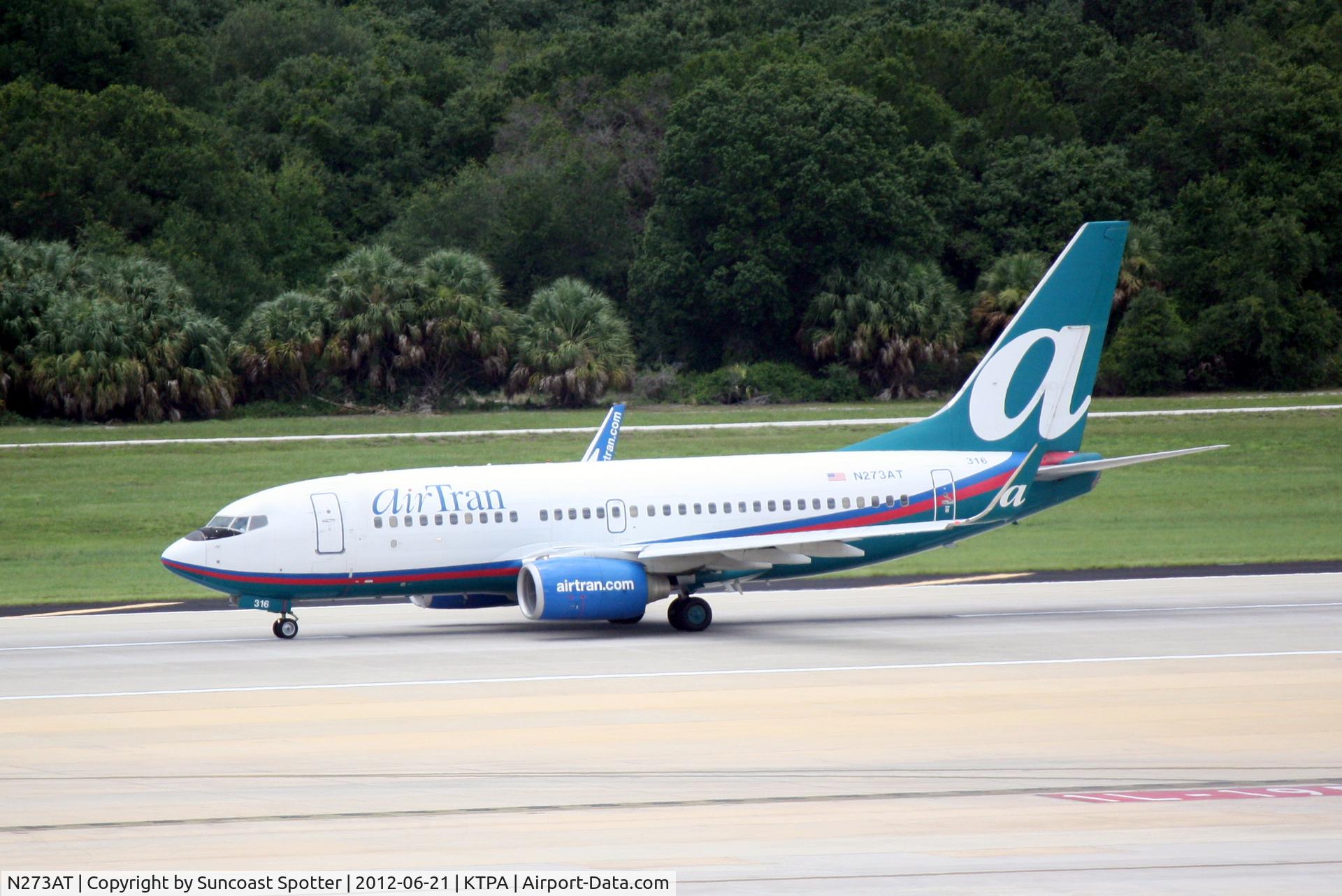N273AT, 2005 Boeing 737-76N C/N 32662, AirTran Flight 1073 departs Runway 19R at Tampa International Airport enroute to Baltimore-Washington International Airport