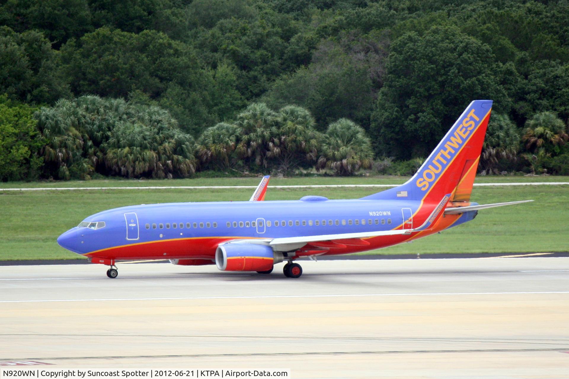 N920WN, 2008 Boeing 737-7H4 C/N 32460, Southwest Flight 537 departs Runway 19R at Tampa International Airport enroute to General Mitchell International Airport