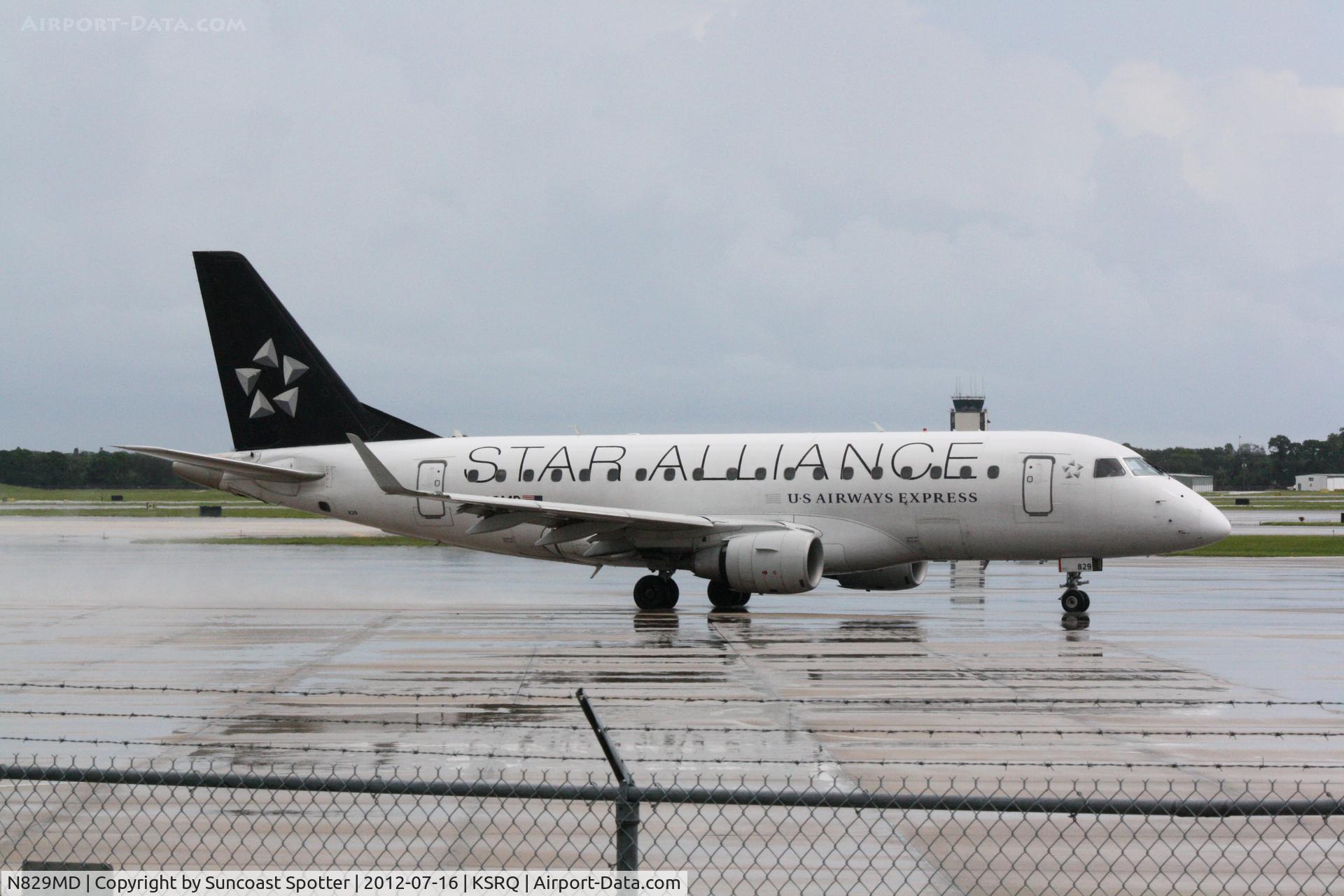 N829MD, 2005 Embraer 170SU (ERJ-170-100SU) C/N 17000049, US Air Flight 3396 operated by Republic prepares for flight at Sarasota-Bradenton International Airport