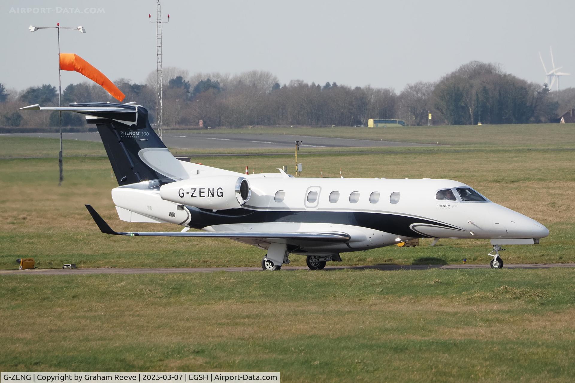 G-ZENG, 2017 Embraer EMB-505 Phenom 300 C/N 50500409, Departing from Norwich.