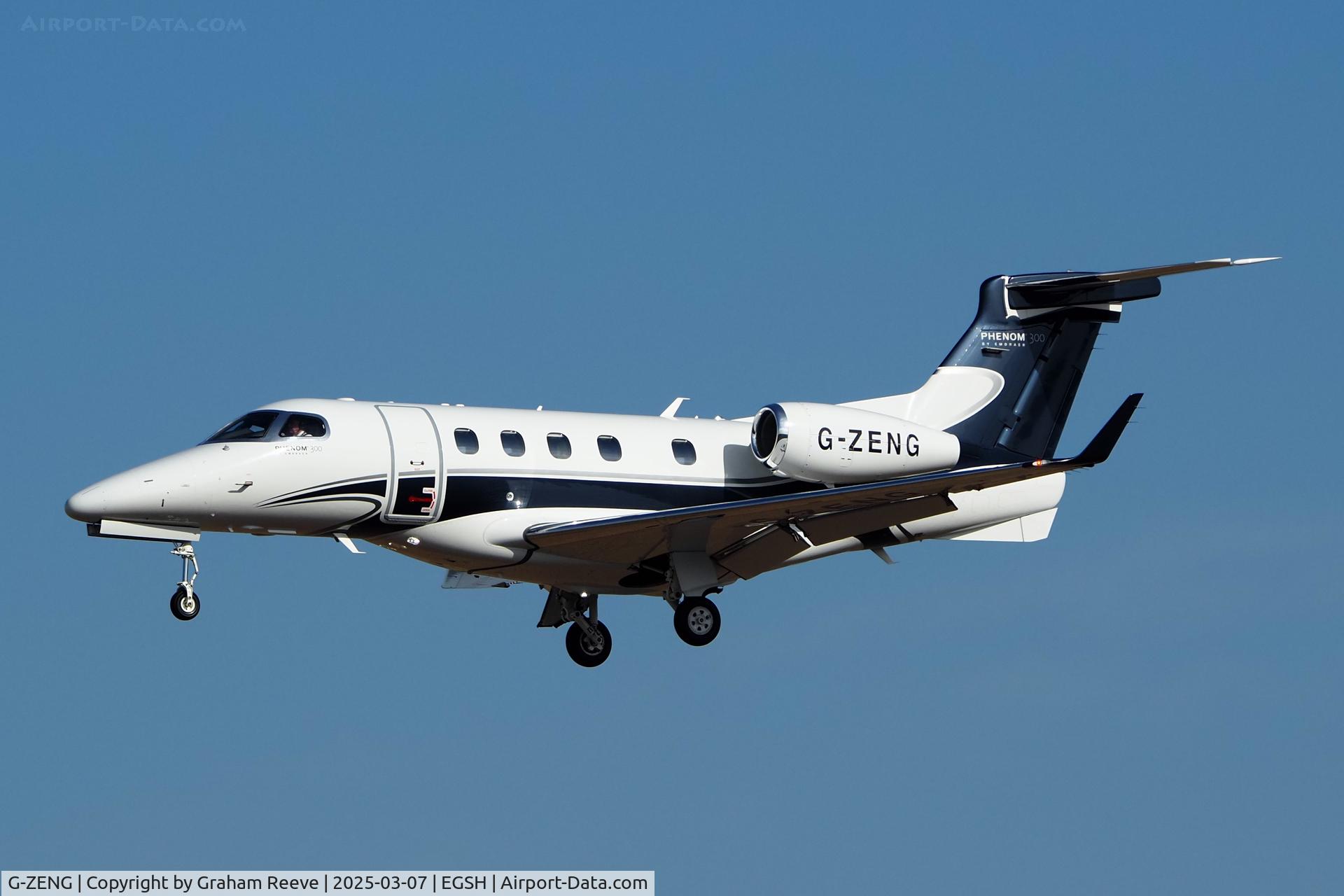 G-ZENG, 2017 Embraer EMB-505 Phenom 300 C/N 50500409, Landing at Norwich.