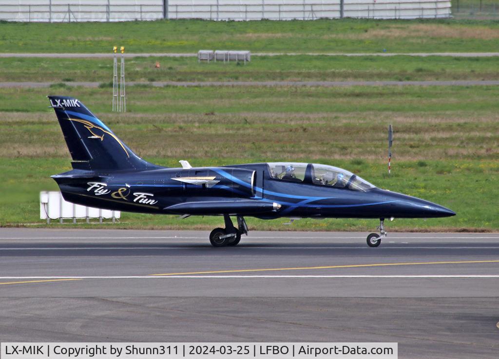 LX-MIK, Aero L-39C Albatros C/N 432936, Lining up rwy 14R for departure... 'Fly & Fun' titles