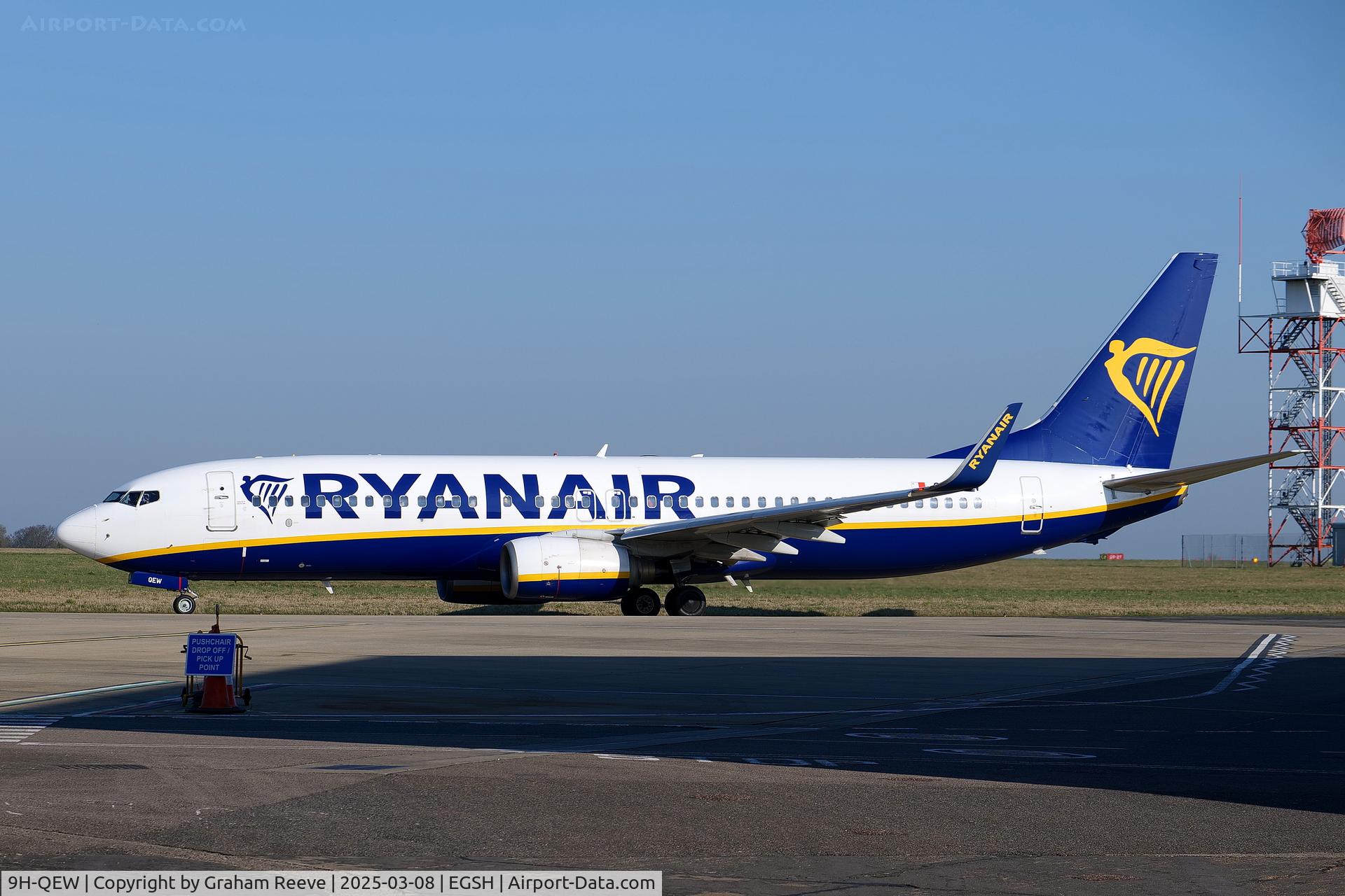 9H-QEW, 2005 Boeing 737-8AS(WL) C/N 33580, On push back at Norwich.