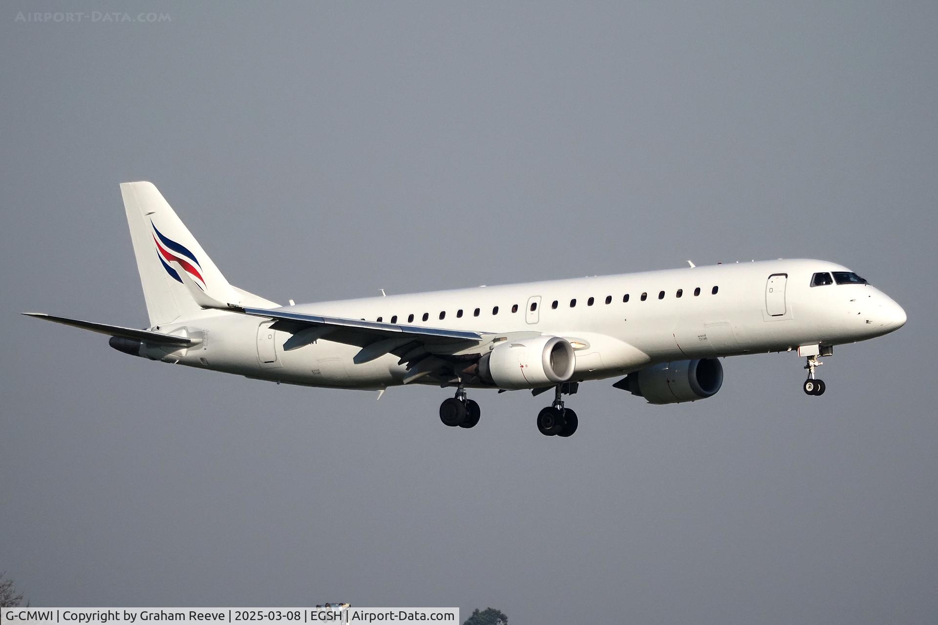 G-CMWI, 2014 Embraer ERJ 190-100 STD C/N 19000659, Landing at Norwich.