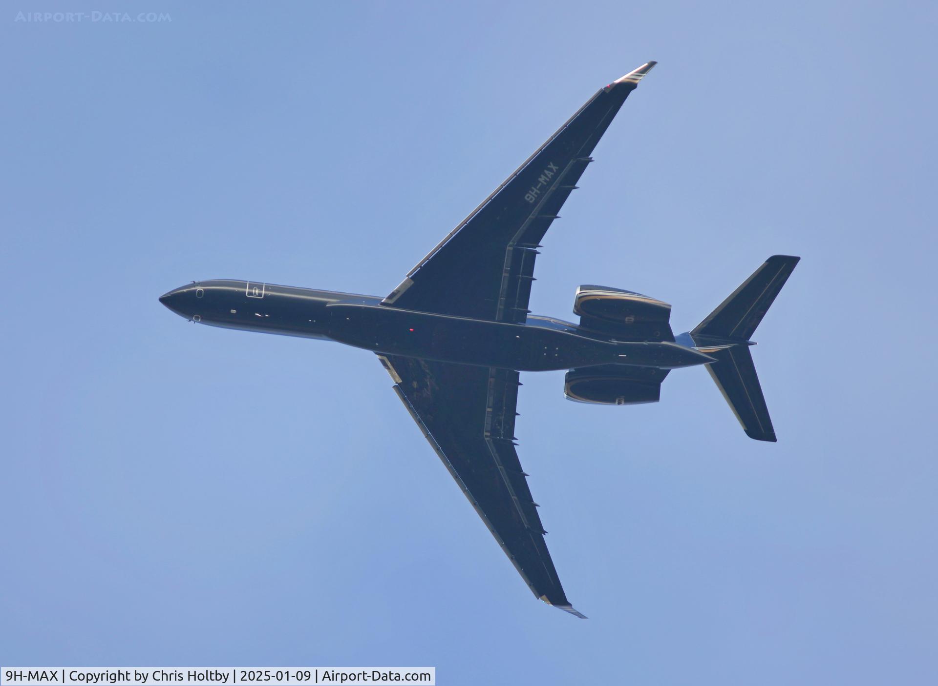 9H-MAX, 2022 Bombardier BD700 Global 7500 C/N 70148, Over Stevenage, Herts into Luton Airport