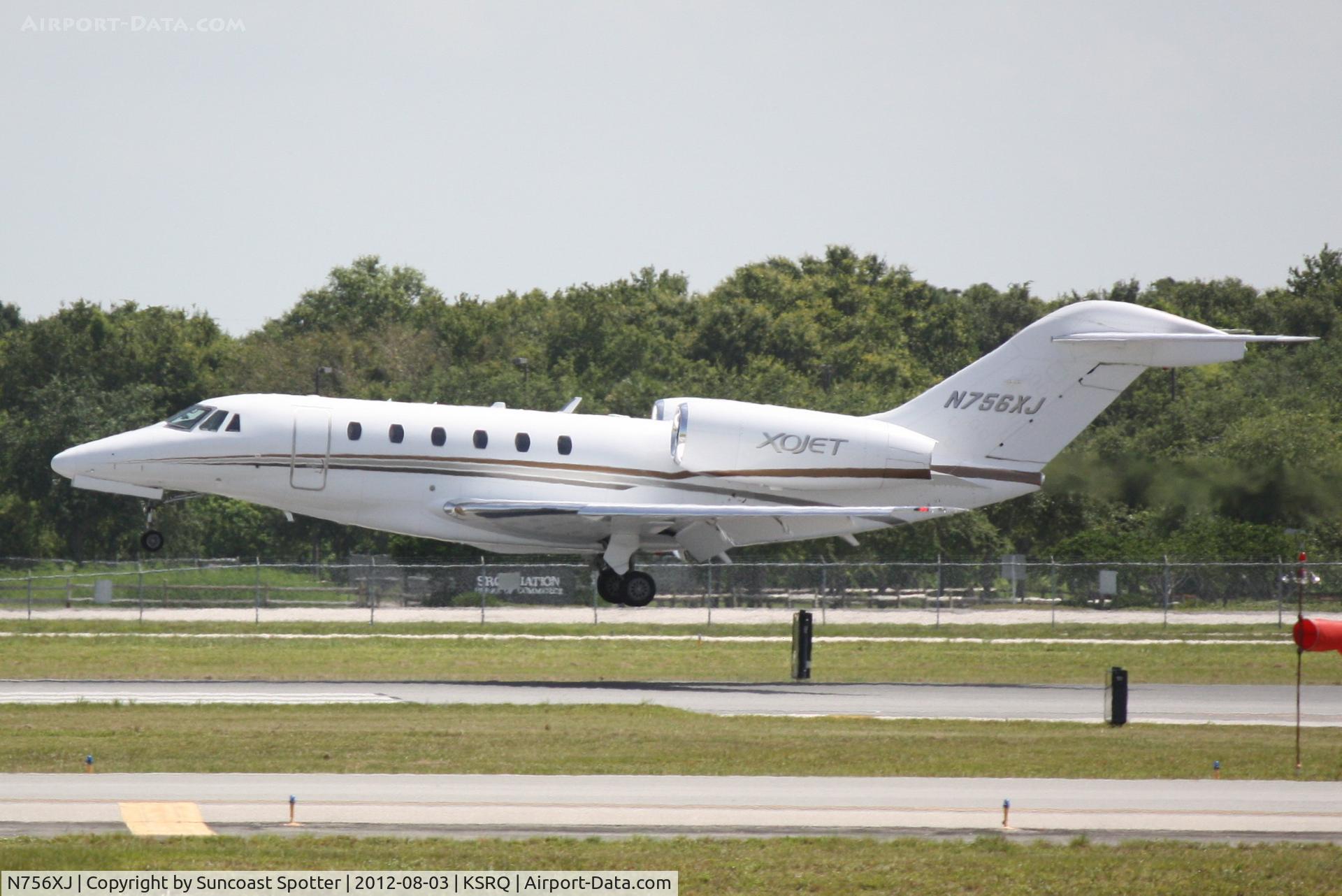 N756XJ, 2006 Cessna 750 Citation X Citation X C/N 750-0256, Cessna Citation X  arrives at Sarasota-Bradenton International Airport following a flight from Ohio State University Airport