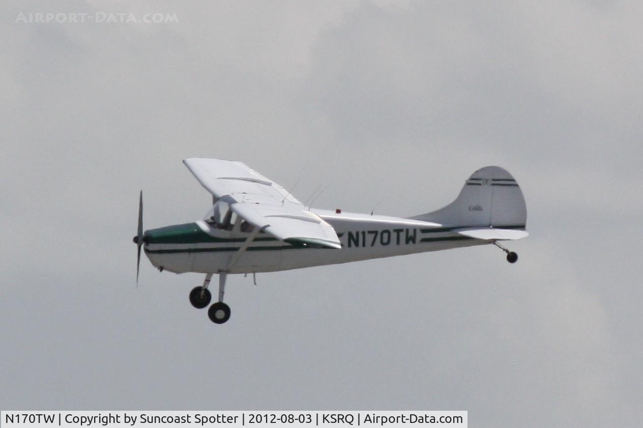 N170TW, 1951 Cessna 170A C/N 20197, Cessna 170 flies over Sarasota-Bradenton International Airport