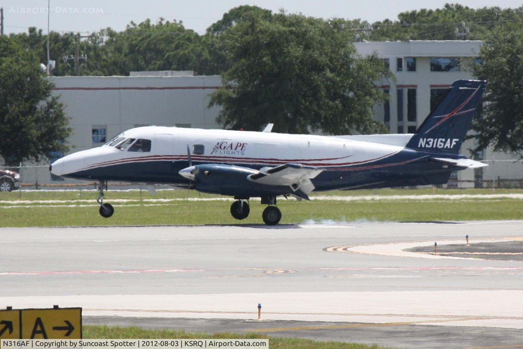 N316AF, 1980 Embraer EMB-110P1 Bandeirante C/N 110.271, Embraer EMB-110 Bandeirante arrives at Sarasota-Bradenton International Airport following a flight from La Isabela International Airport