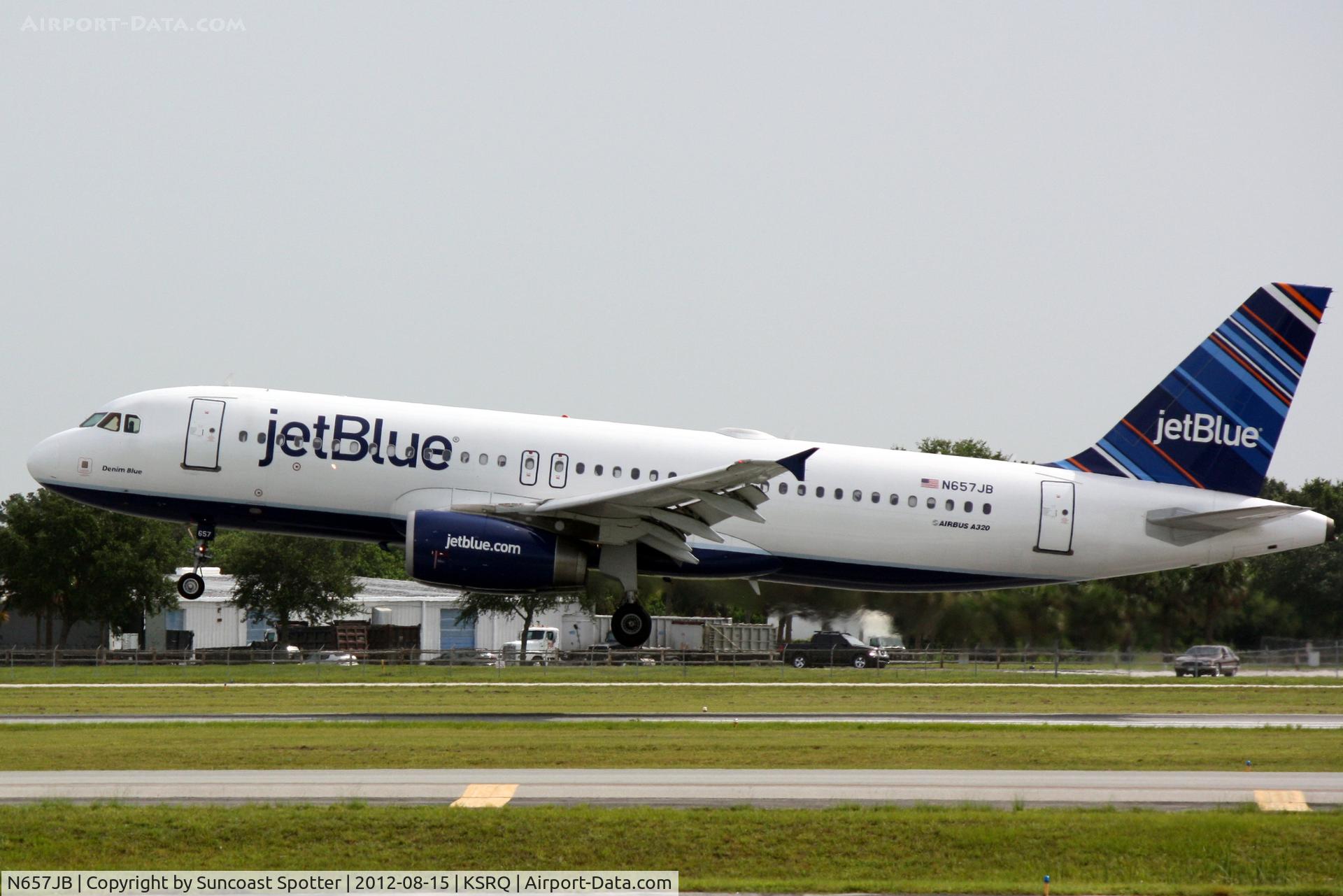 N657JB, 2007 Airbus A320-232 C/N 3119, JetBlue Flight 341 arrives at Sarasota-Bradenton International Airport following a flight from John F Kennedy International Airport