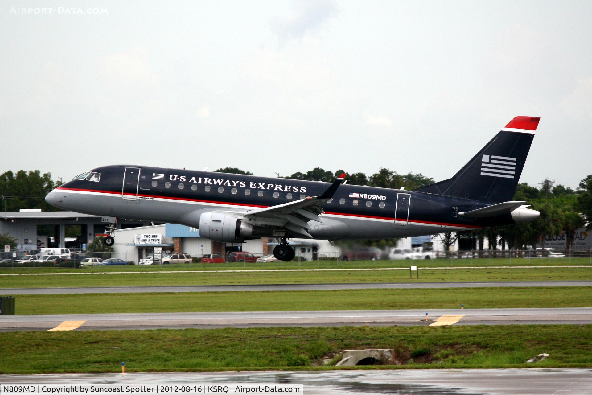 N809MD, 2004 Embraer 170SU (ERJ-170-100SU) C/N 17000022, US Air Flight 3327 operated by Republic arrives at Sarasota-Bradenton International Airport following a flight from Reagan National Airport