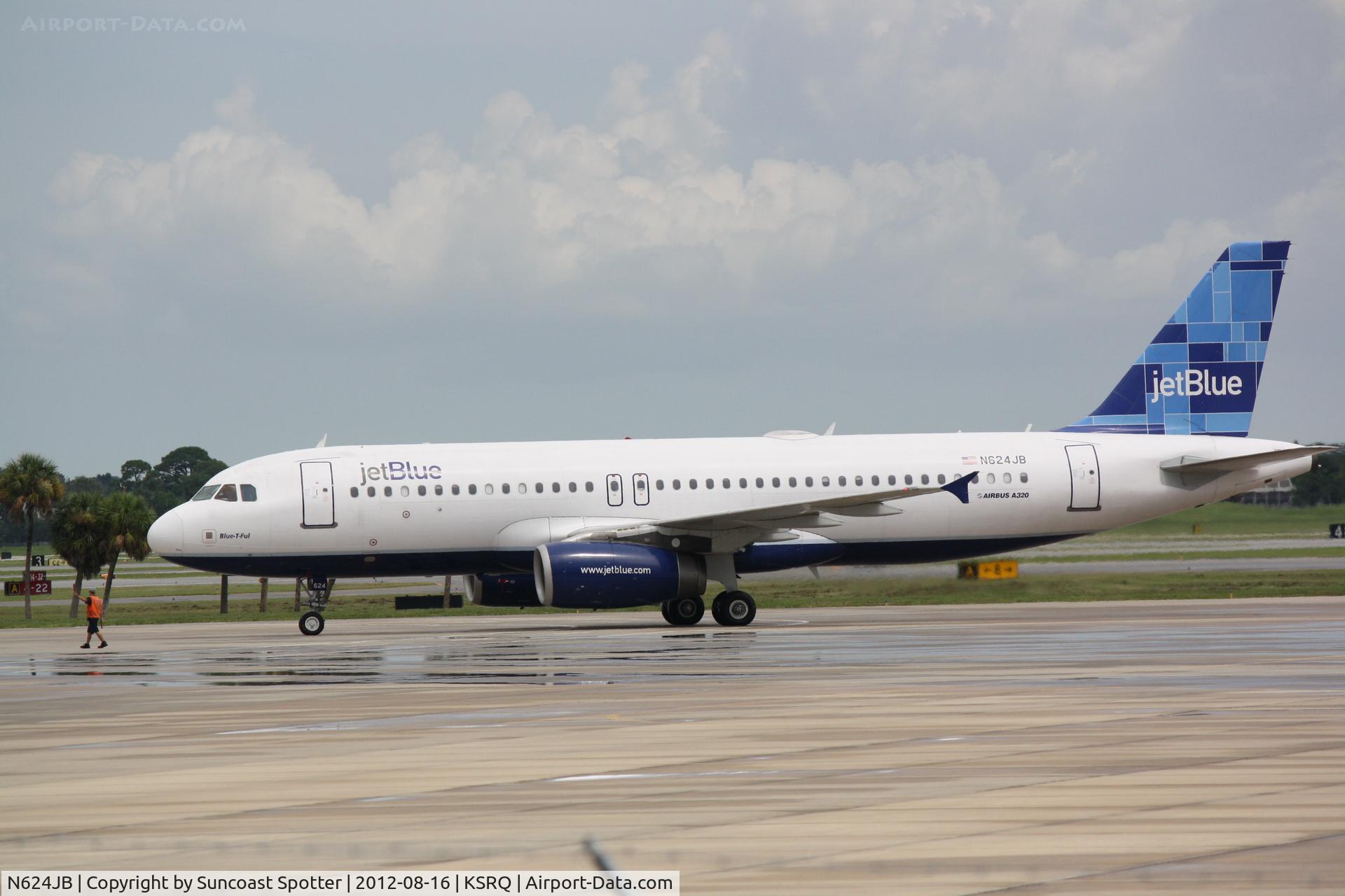 N624JB, 2005 Airbus A320-232 C/N 2520, JetBlue Flight 341 arrives at Sarasota-Bradenton International Airport following a flight from John F Kennedy International Airport