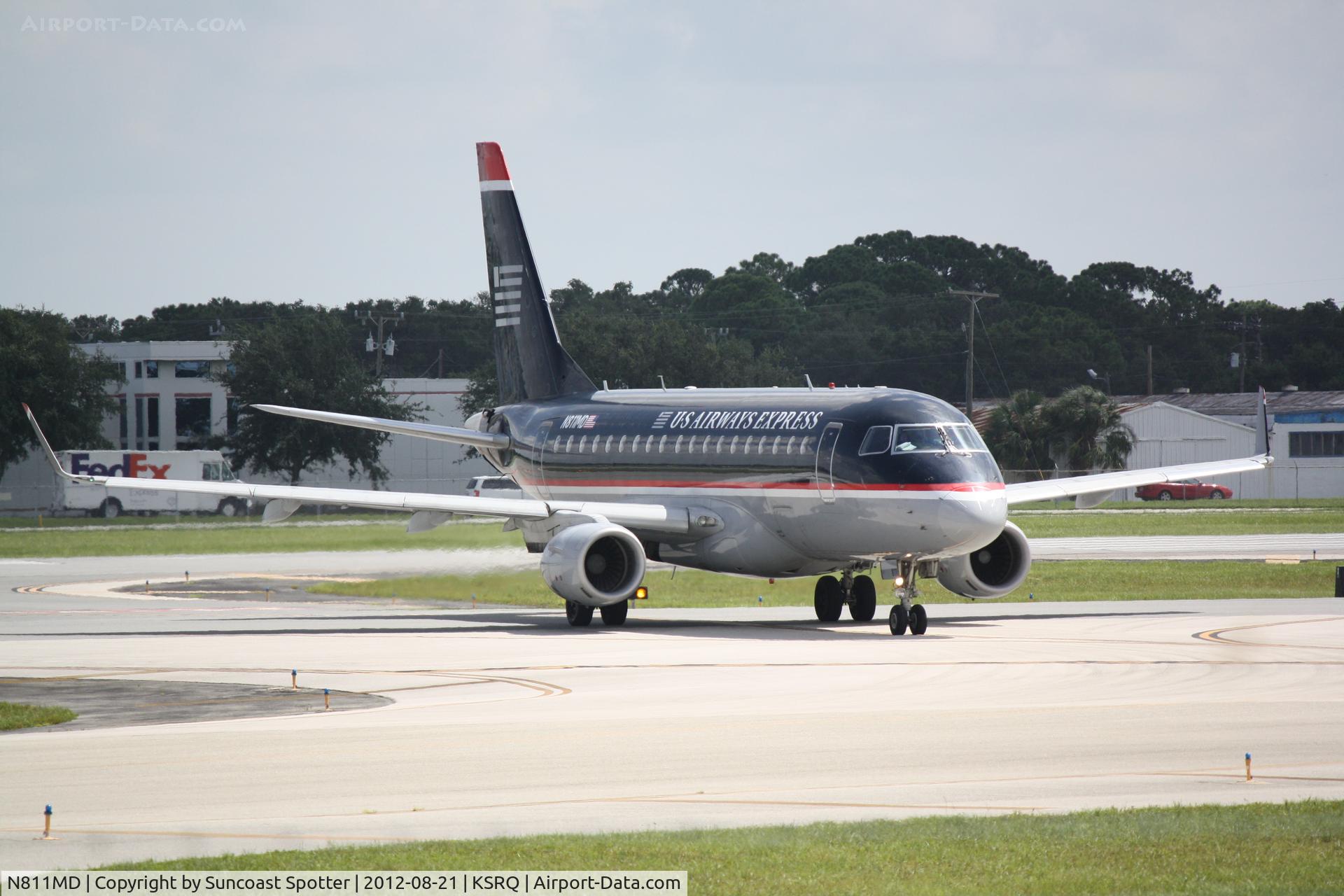 N811MD, 2004 Embraer 170SU (ERJ-170-100SU) C/N 17000028, US Air Flight 3327 operated by Republic arrives at Sarasota-Bradenton International Airport following a flight from Reagan National Airport
