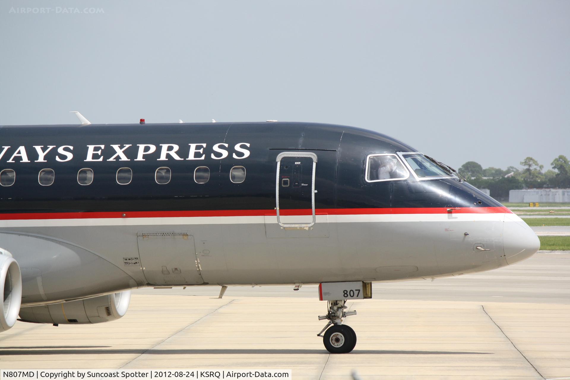 N807MD, 2004 Embraer 170SU (ERJ-170-100SU) C/N 17000020, US Air Flight 3396 operated by Republic prepares for flight at Sarasota-Bradenton International Airport