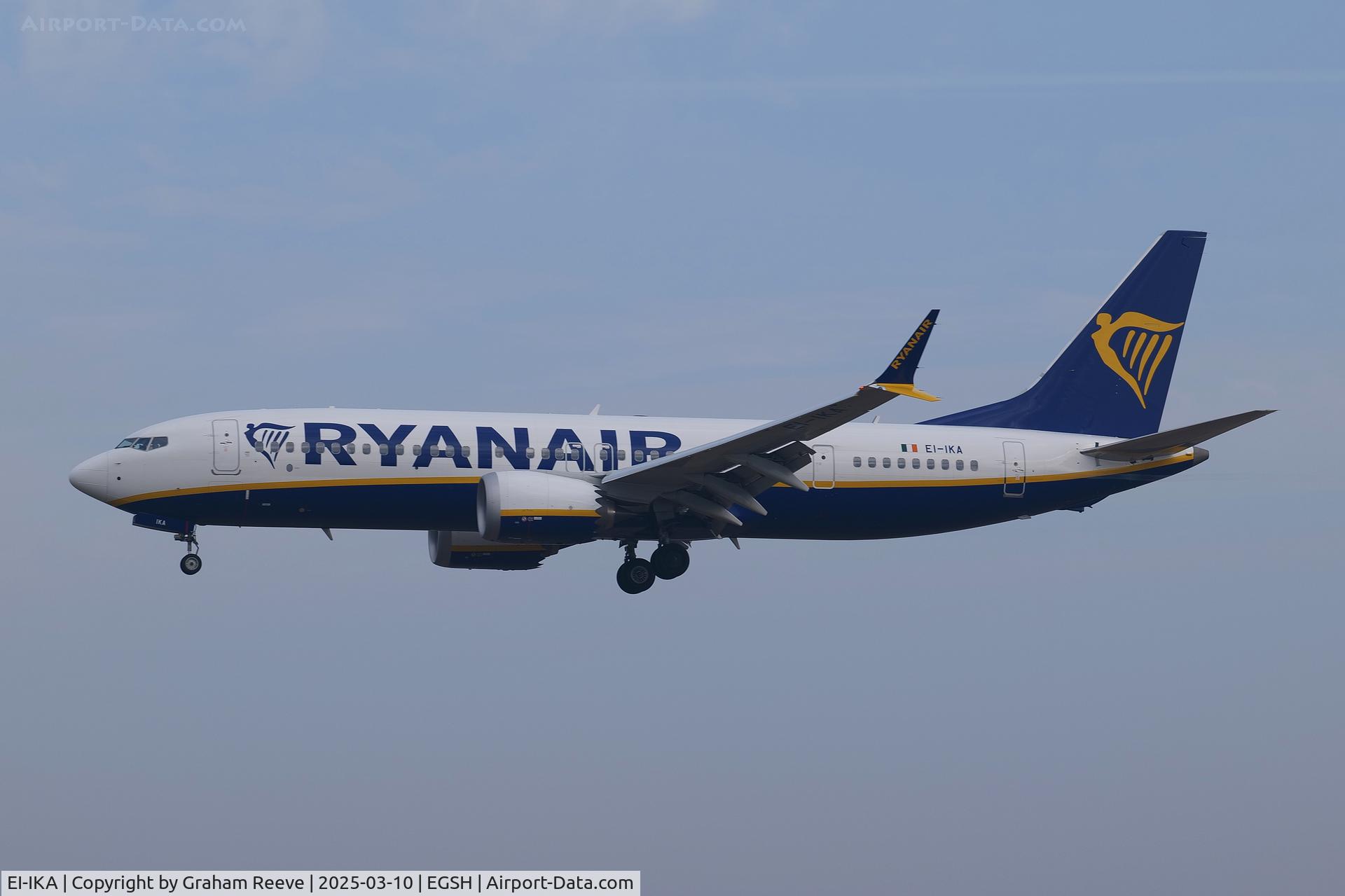 EI-IKA, 2024 Boeing 737-8 MAX 200 C/N 67114, Landing at Norwich.