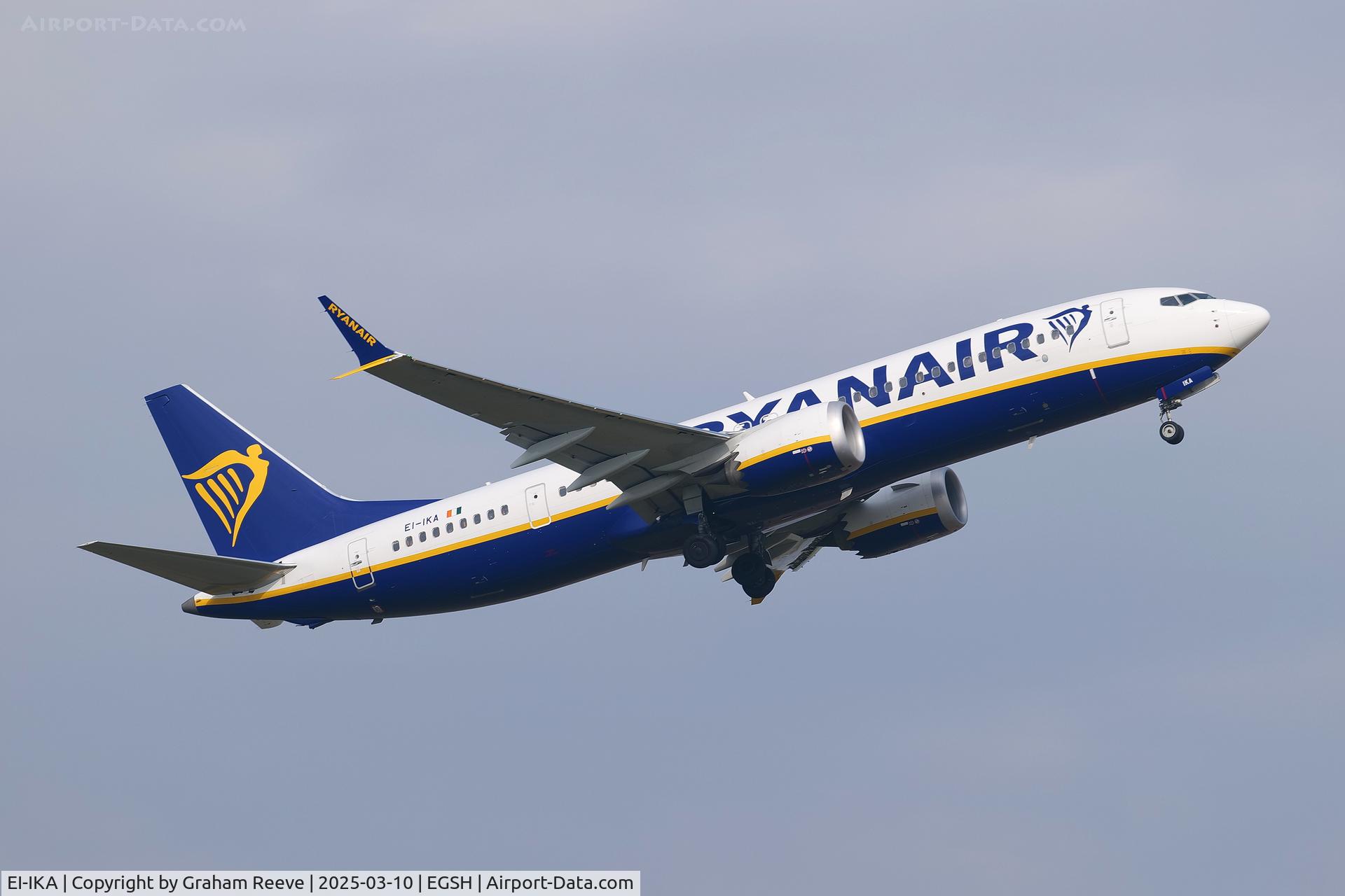 EI-IKA, 2024 Boeing 737-8 MAX 200 C/N 67114, Departing from Norwich.