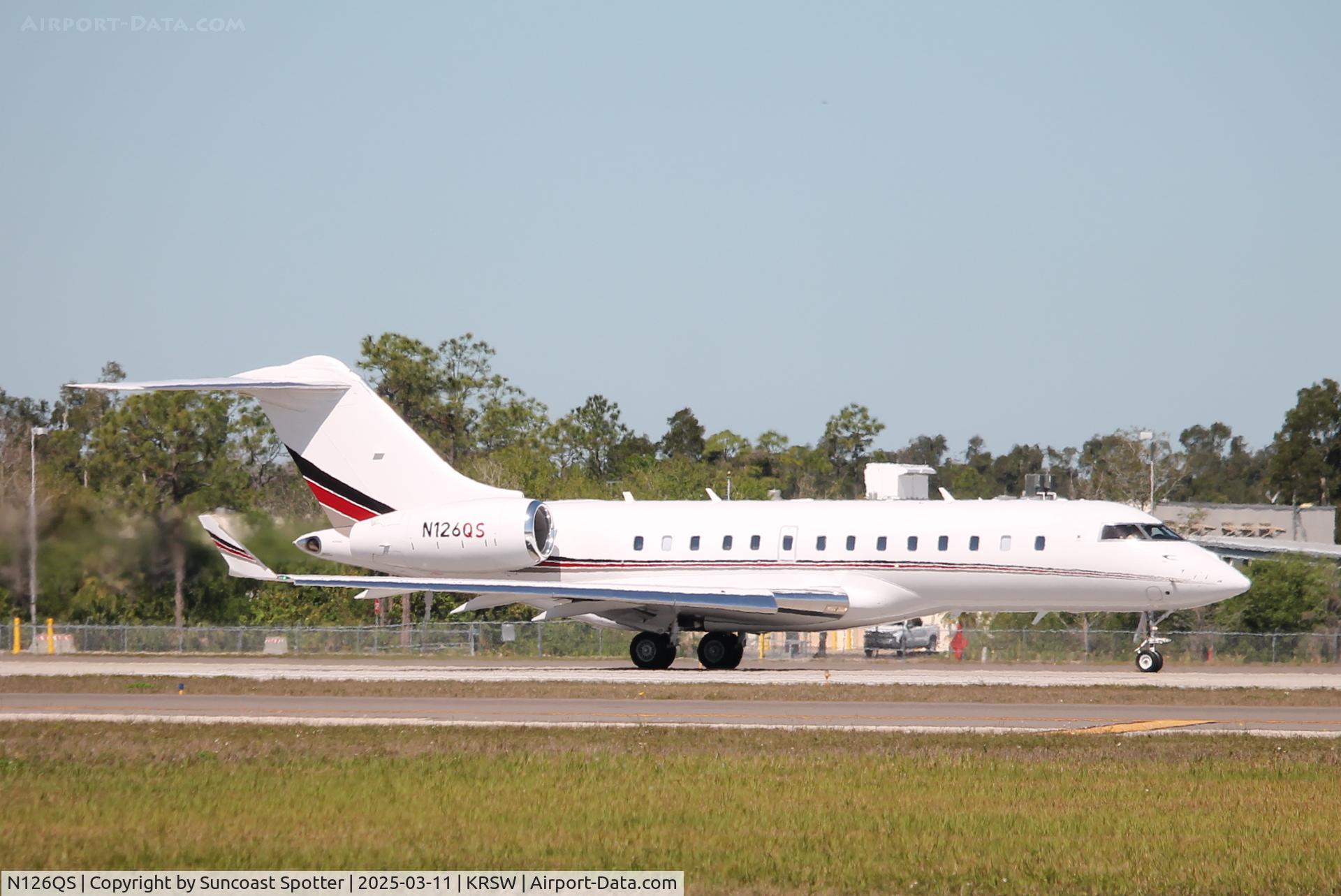 N126QS, 2023 Bombardier BD-700-1A10 Global 6500 C/N 60090, NetJets Flight 126 departs Southwest Florida International Airport enroute to Palm Beach International Airport