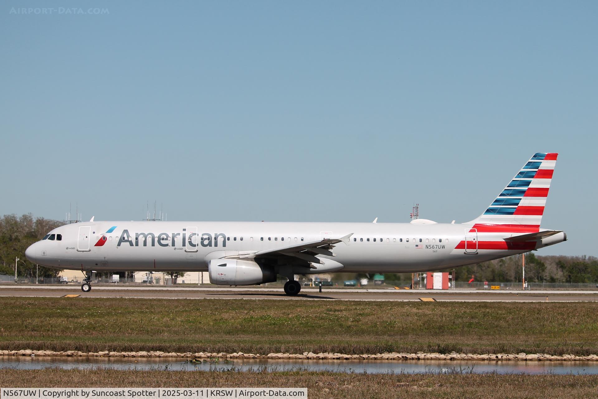 N567UW, 2013 Airbus A321-231 C/N 5728, American Flight 1925 taxis at Southwest Florida International Airport prior to flight to Charlotte-Douglas International Airport