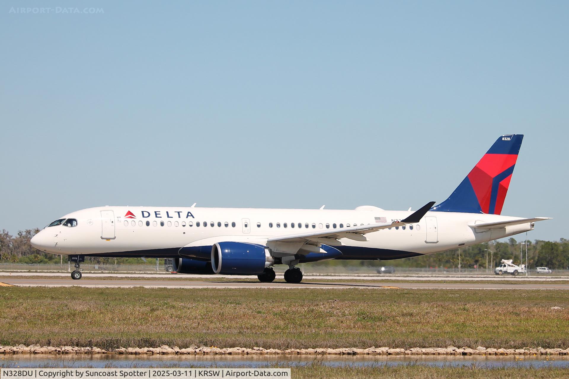 N328DU, 2024 Airbus A220-371 C/N 55279, Delta Flight 2430 taxis at Southwest Florida International Airport prior to flight to John F Kennedy International Airport