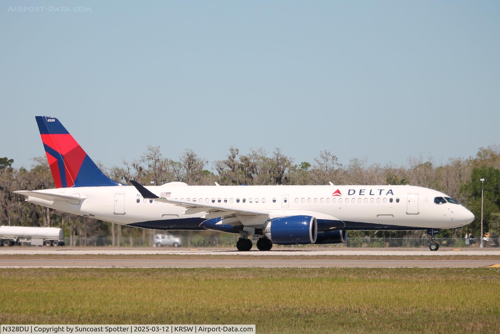 N328DU, 2024 Airbus A220-371 C/N 55279, Delta Flight 2430 departs Southwest Florida International Airport enroute to John F Kennedy International Airport