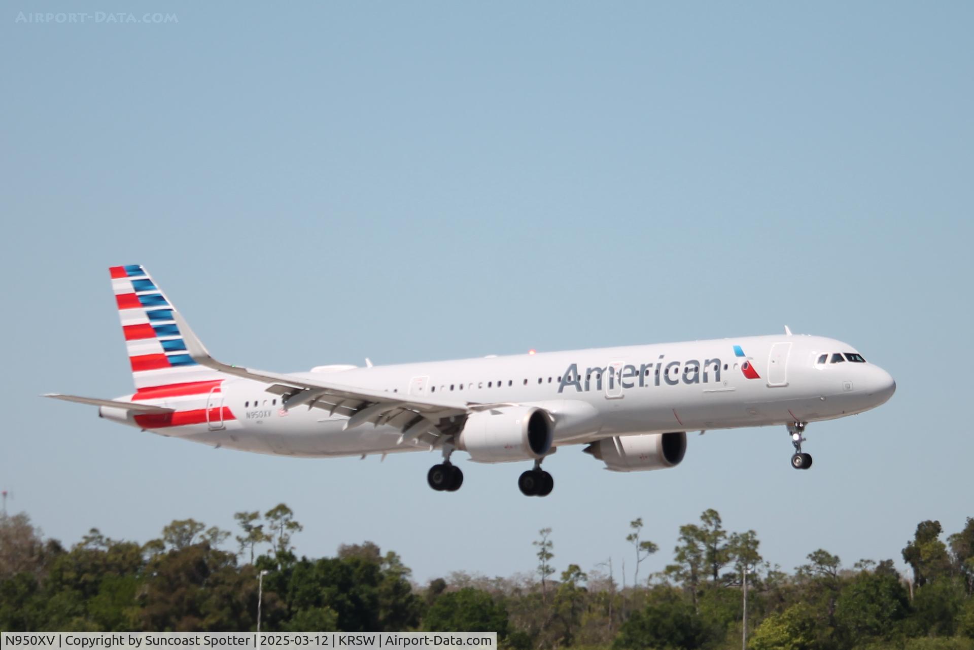 N950XV, 2020 Airbus A321-251NX C/N 9571, American Flight 1094 arrives at Southwest Florida International Airport following flight from Charlotte-Douglas International Airport