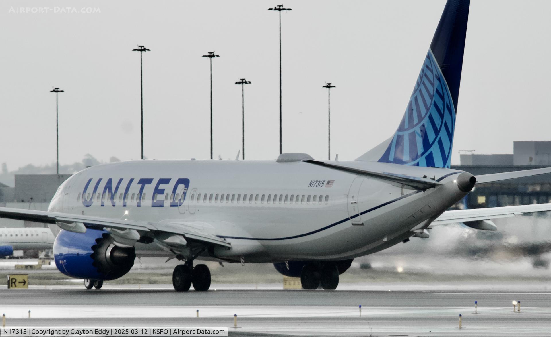 N17315, 2024 Boeing 737-8 MAX C/N 67597, Departing runway 10 SFO 2025